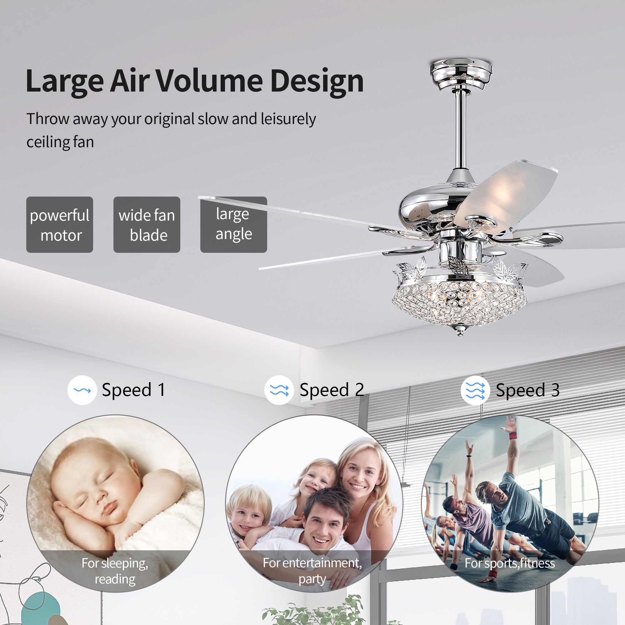 52" Ceiling Fan Light with Remote Control for Living Room