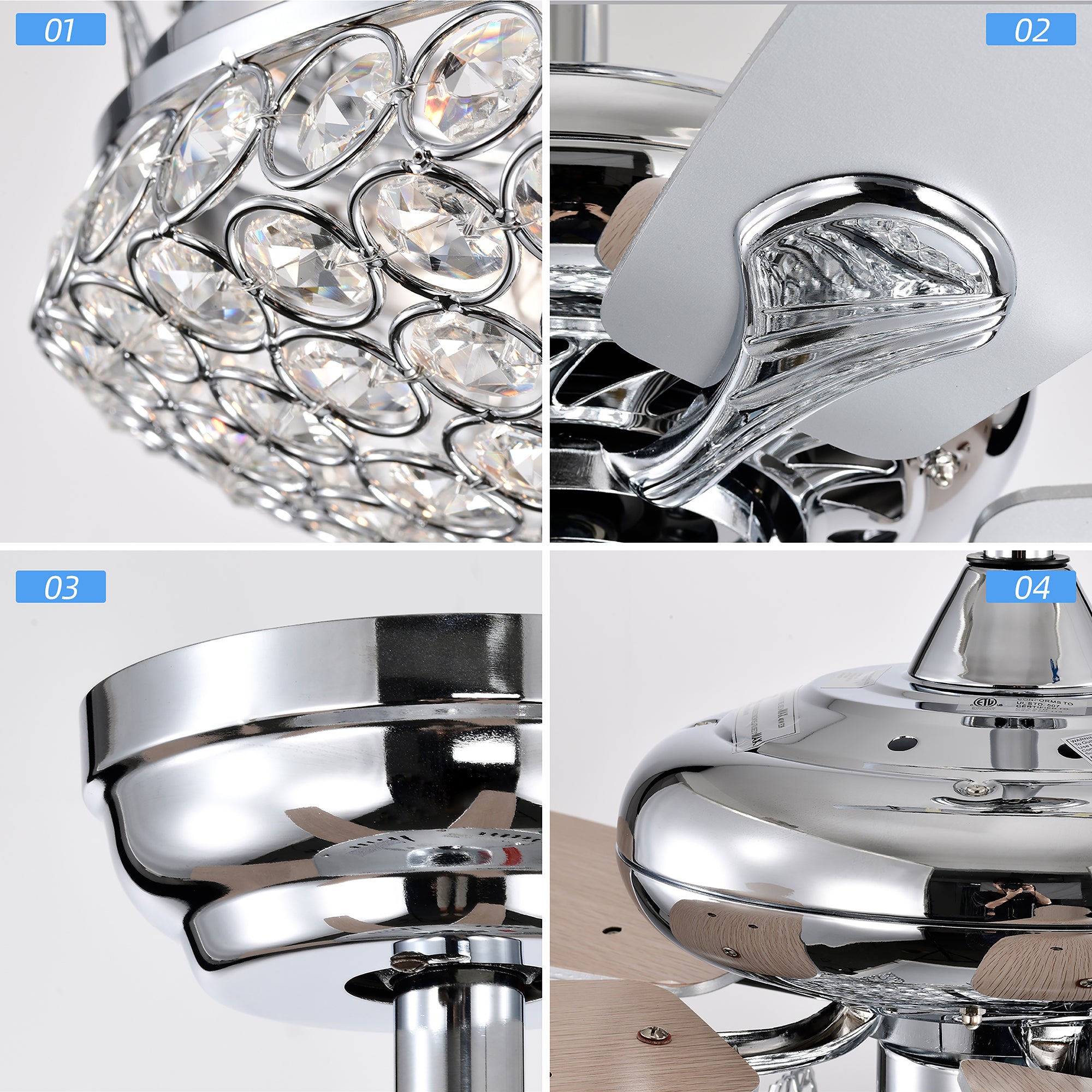 52" Ceiling Fan Light with Remote Control for Living Room