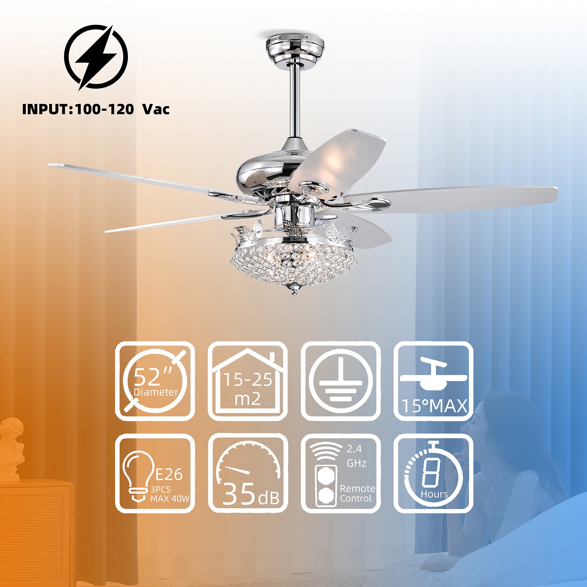 52" Ceiling Fan Light with Remote Control for Living Room