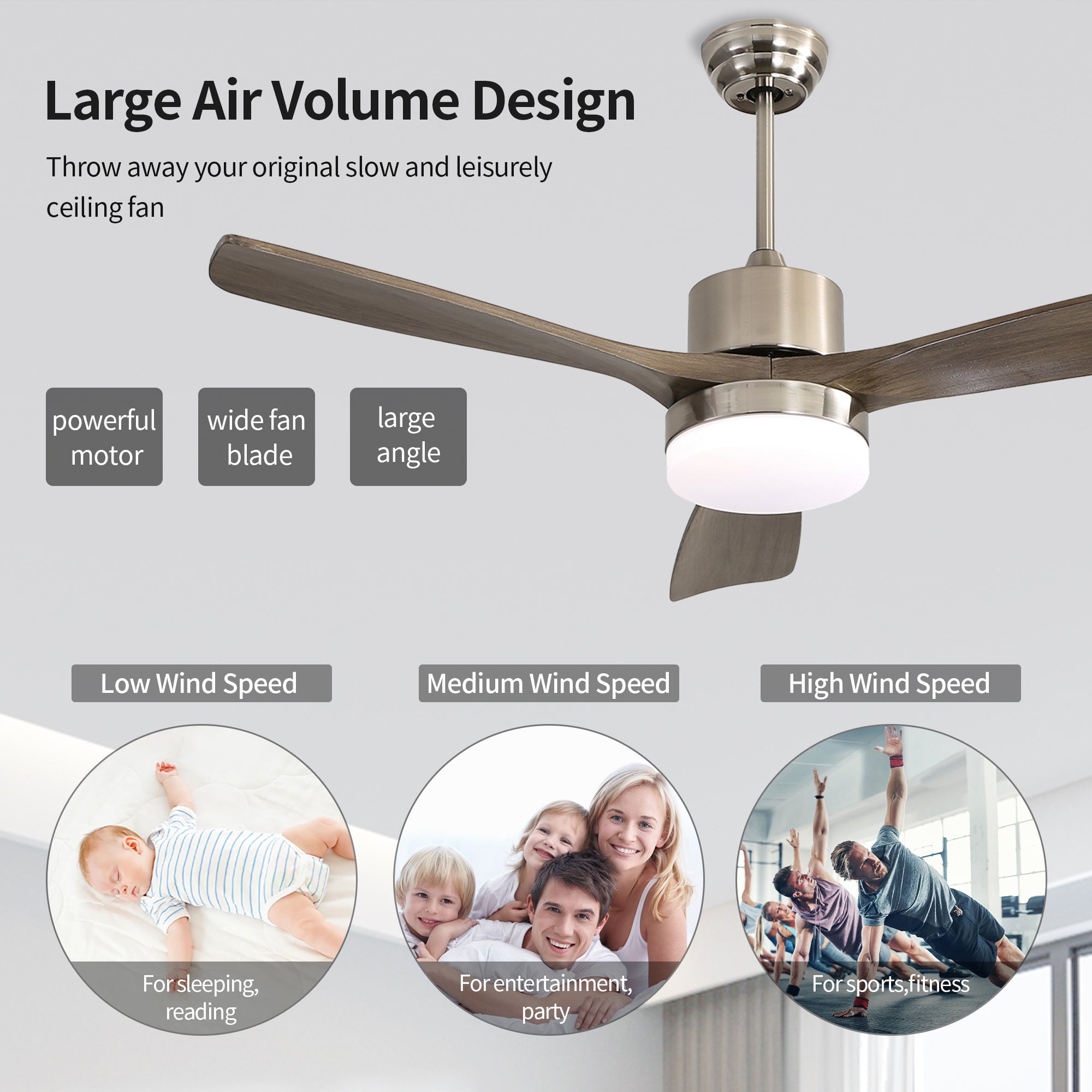 52" Ceiling Fan Light with Remote Control for Living Room