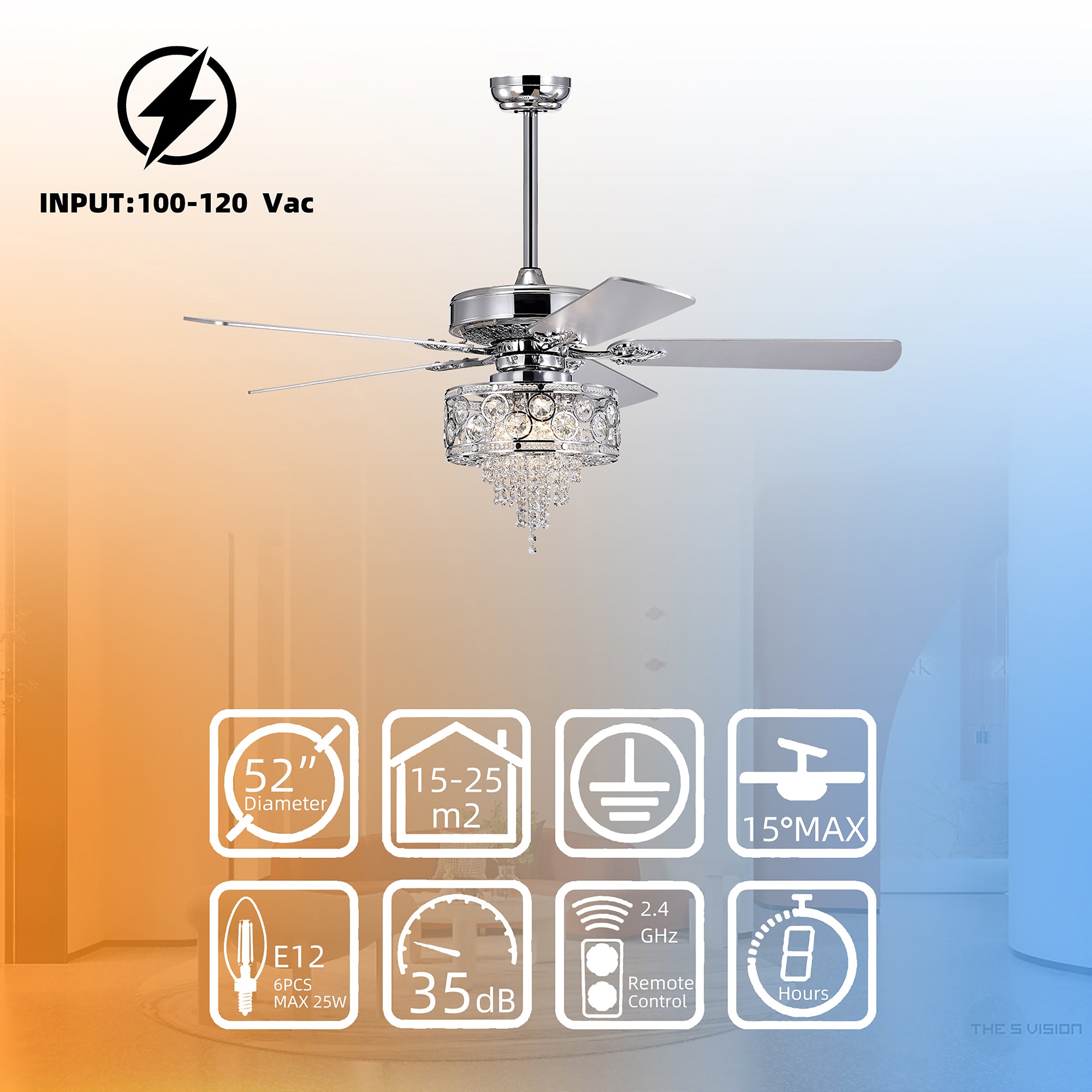 52" Ceiling Fan Light with Remote Control for Living Room