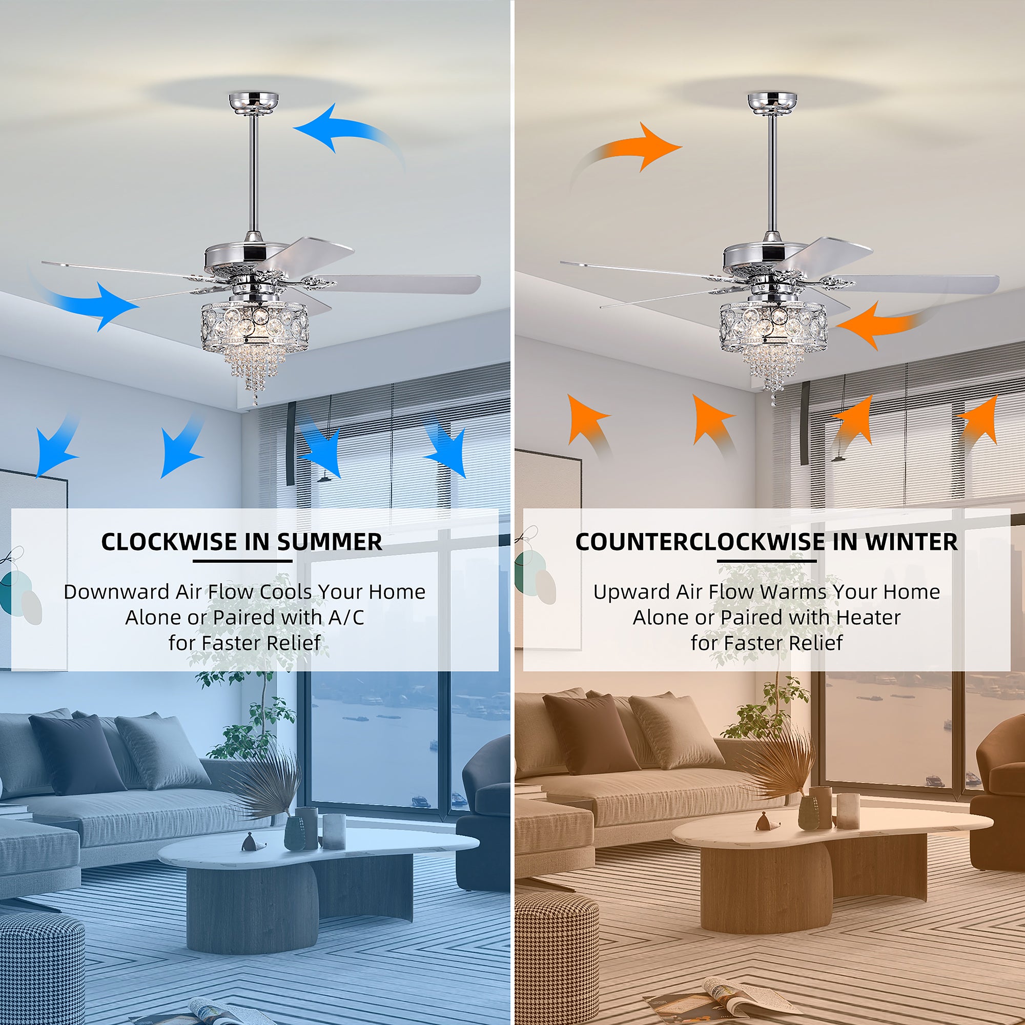52" Ceiling Fan Light with Remote Control for Living Room