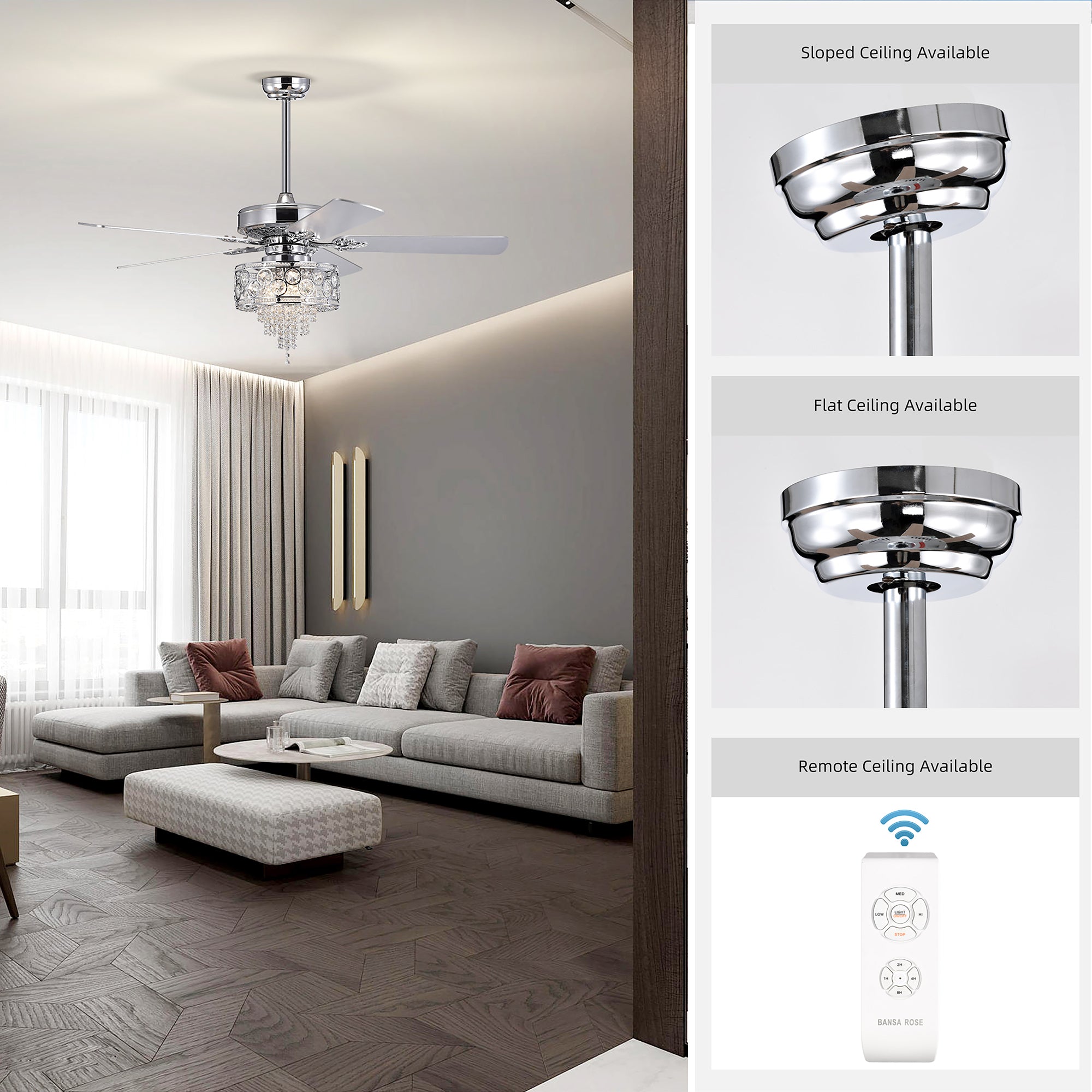 52" Ceiling Fan Light with Remote Control for Living Room