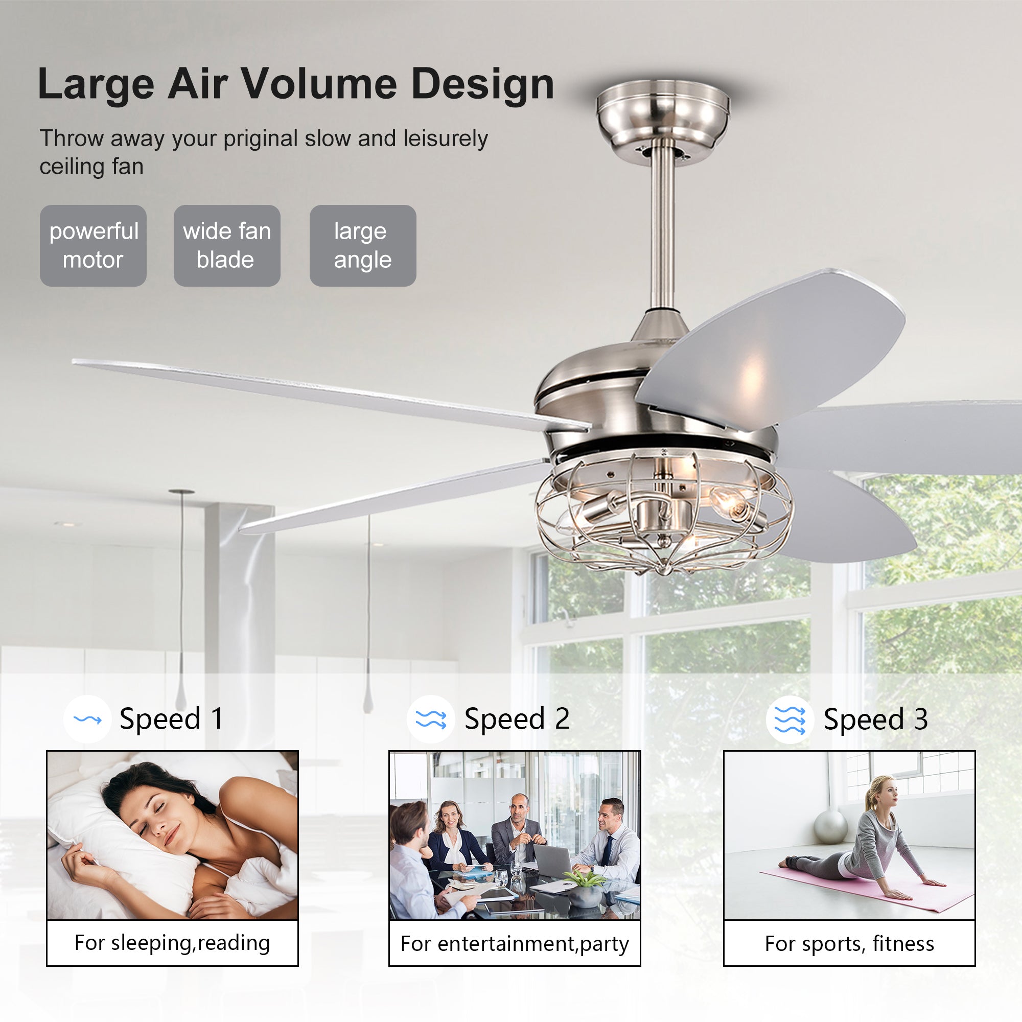 52" Ceiling Fan Light with Remote Control for Living Room