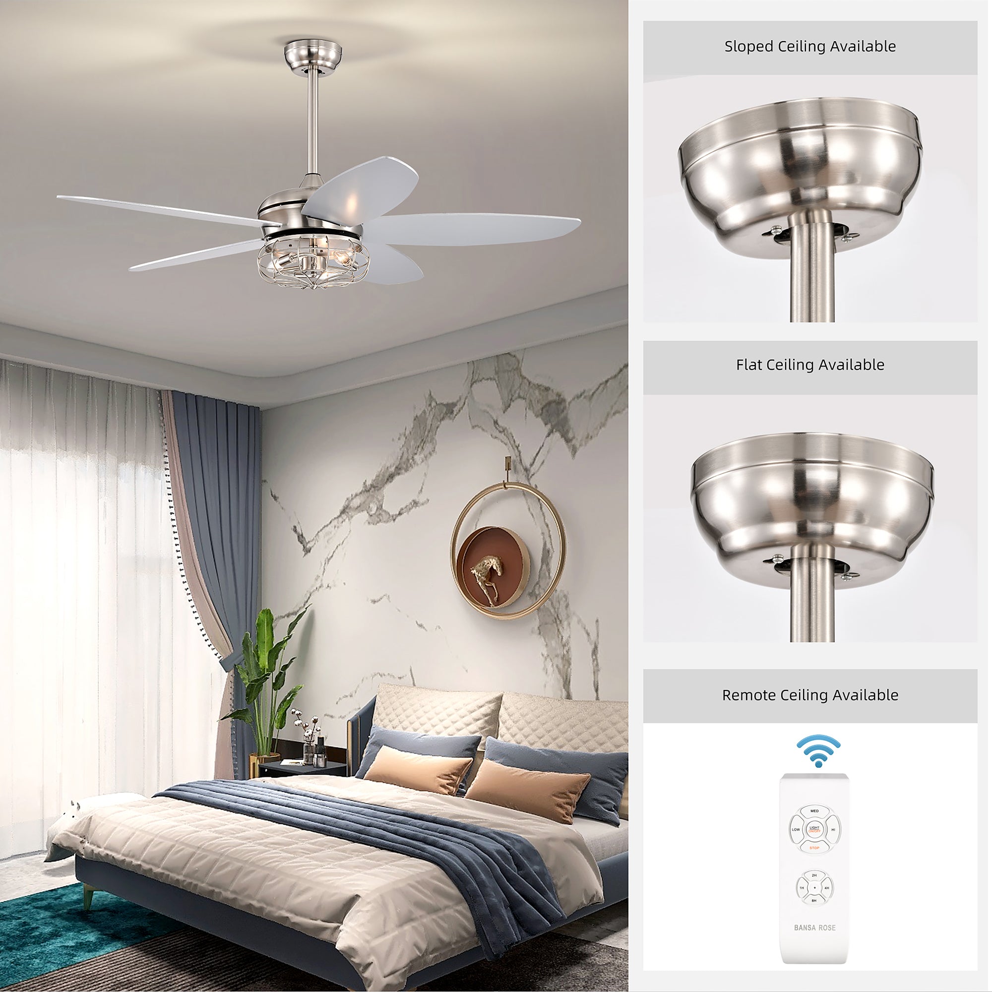 52" Ceiling Fan Light with Remote Control for Living Room