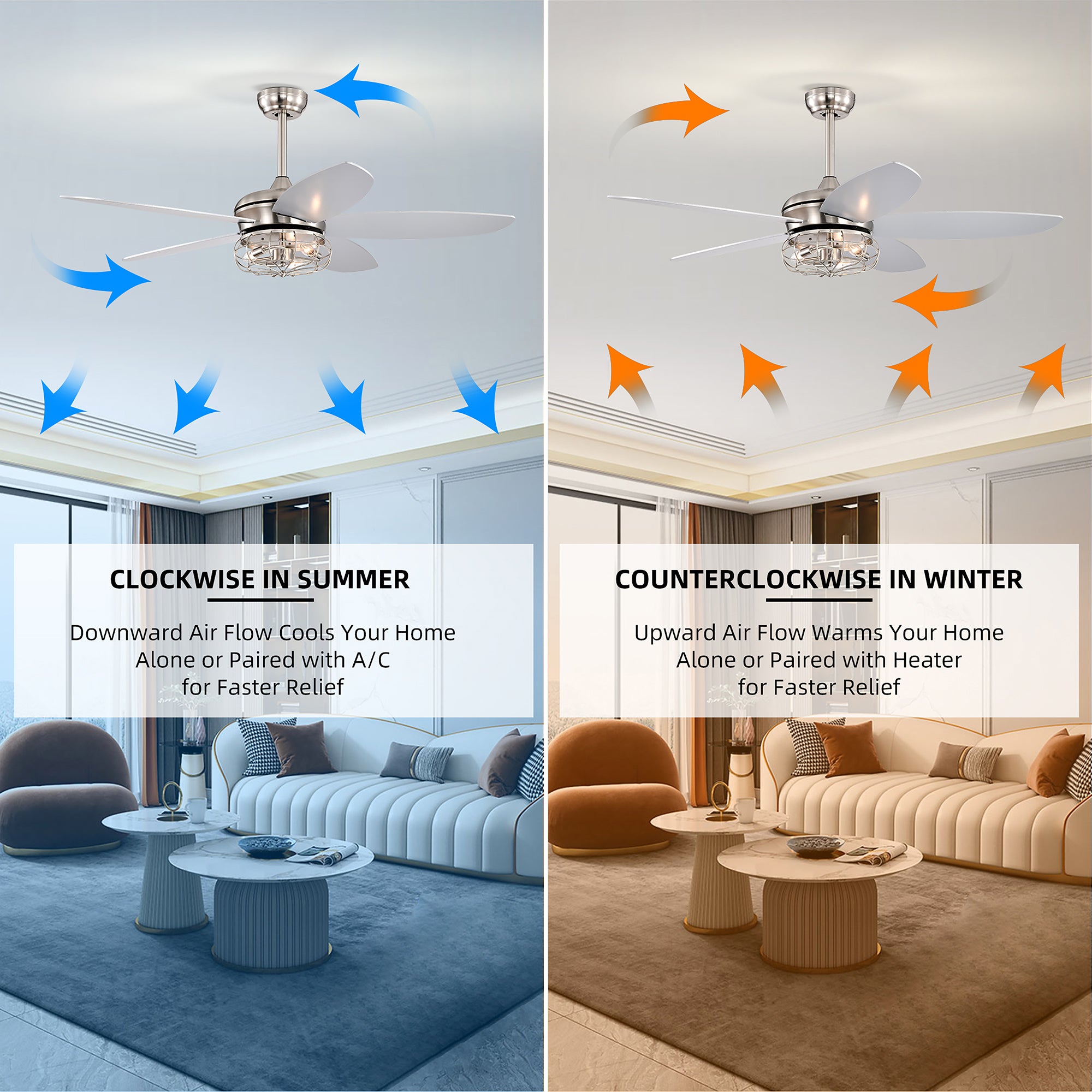 52" Ceiling Fan Light with Remote Control for Living Room