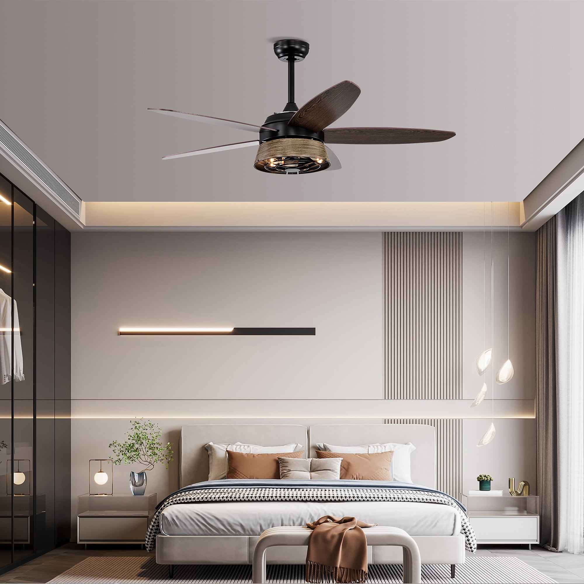 52" Indoor Ceiling Fan Light with Remote Control for Living Room