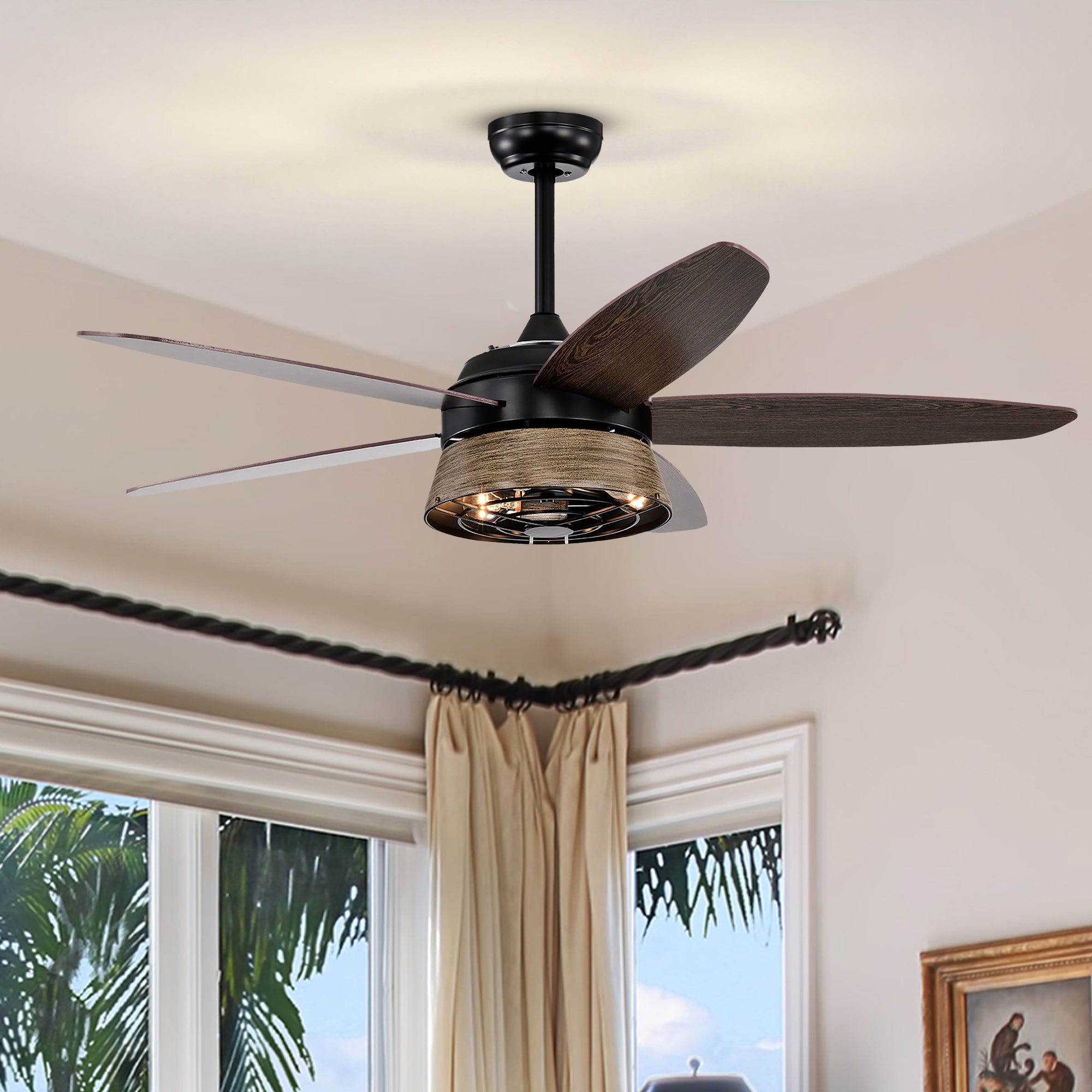 52" Indoor Ceiling Fan Light with Remote Control for Living Room