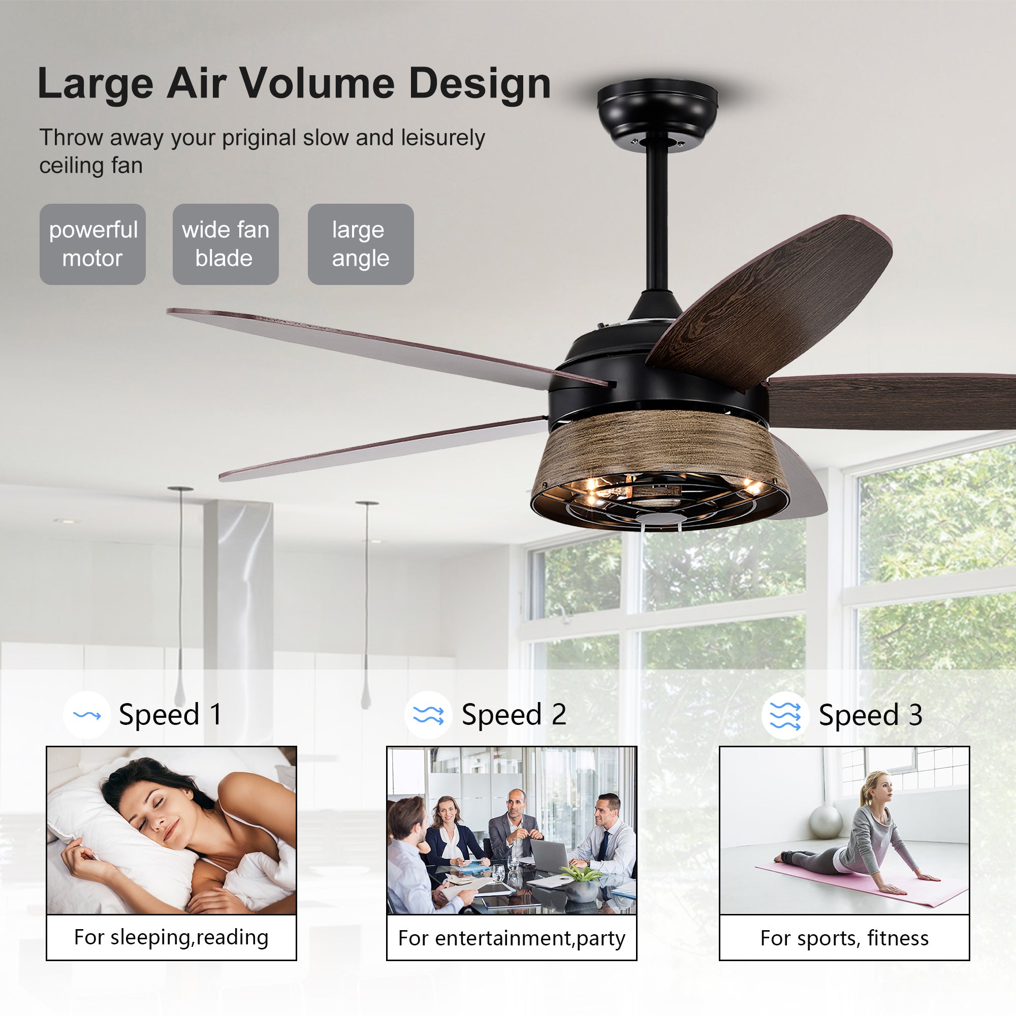 52" Indoor Ceiling Fan Light with Remote Control for Living Room
