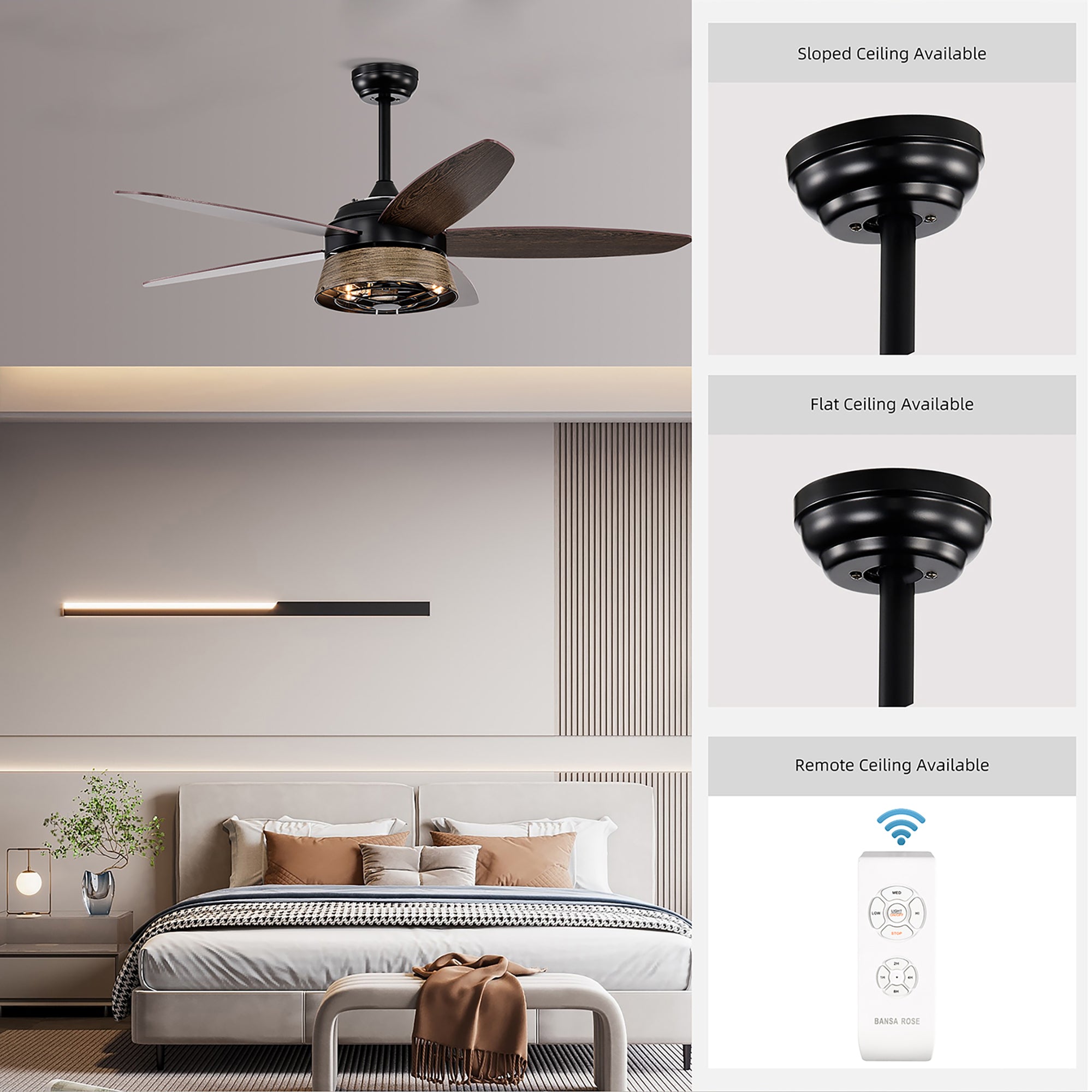 52" Indoor Ceiling Fan Light with Remote Control for Living Room
