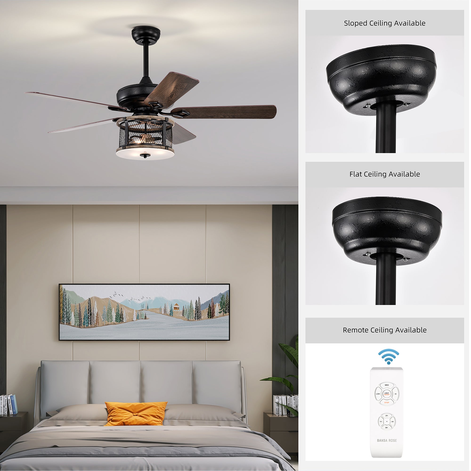 52" Ceiling Fan Light with Remote Control for Living Room