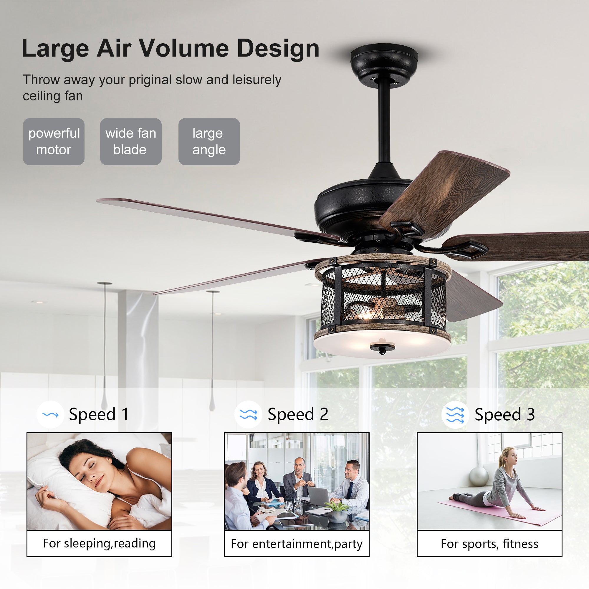 52" Ceiling Fan Light with Remote Control for Living Room