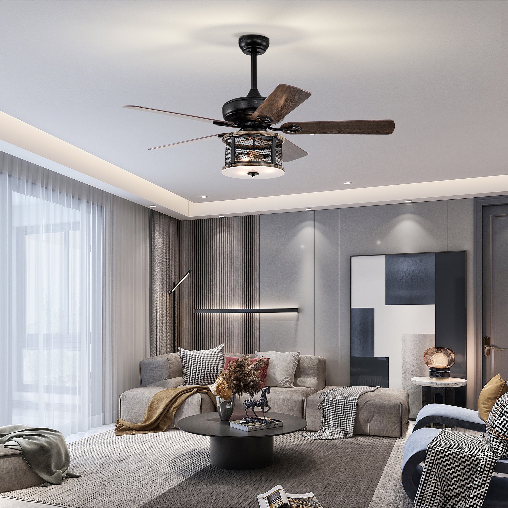 52" Ceiling Fan Light with Remote Control for Living Room