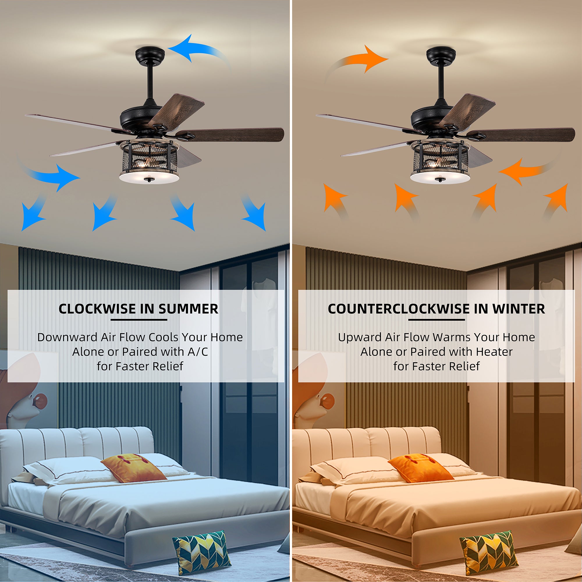 52" Ceiling Fan Light with Remote Control for Living Room