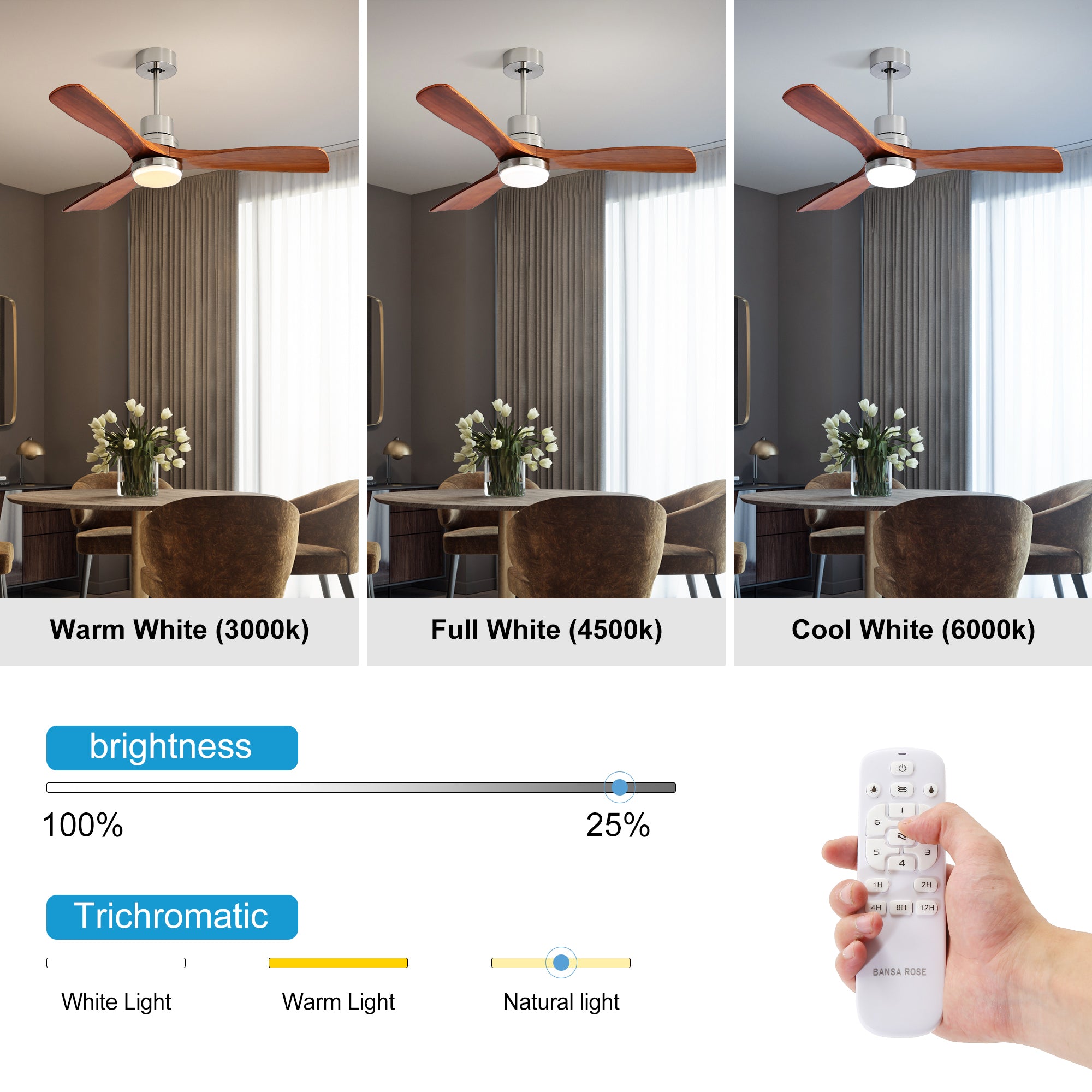 52" Ceiling Fan Light with Remote Control for Living Room