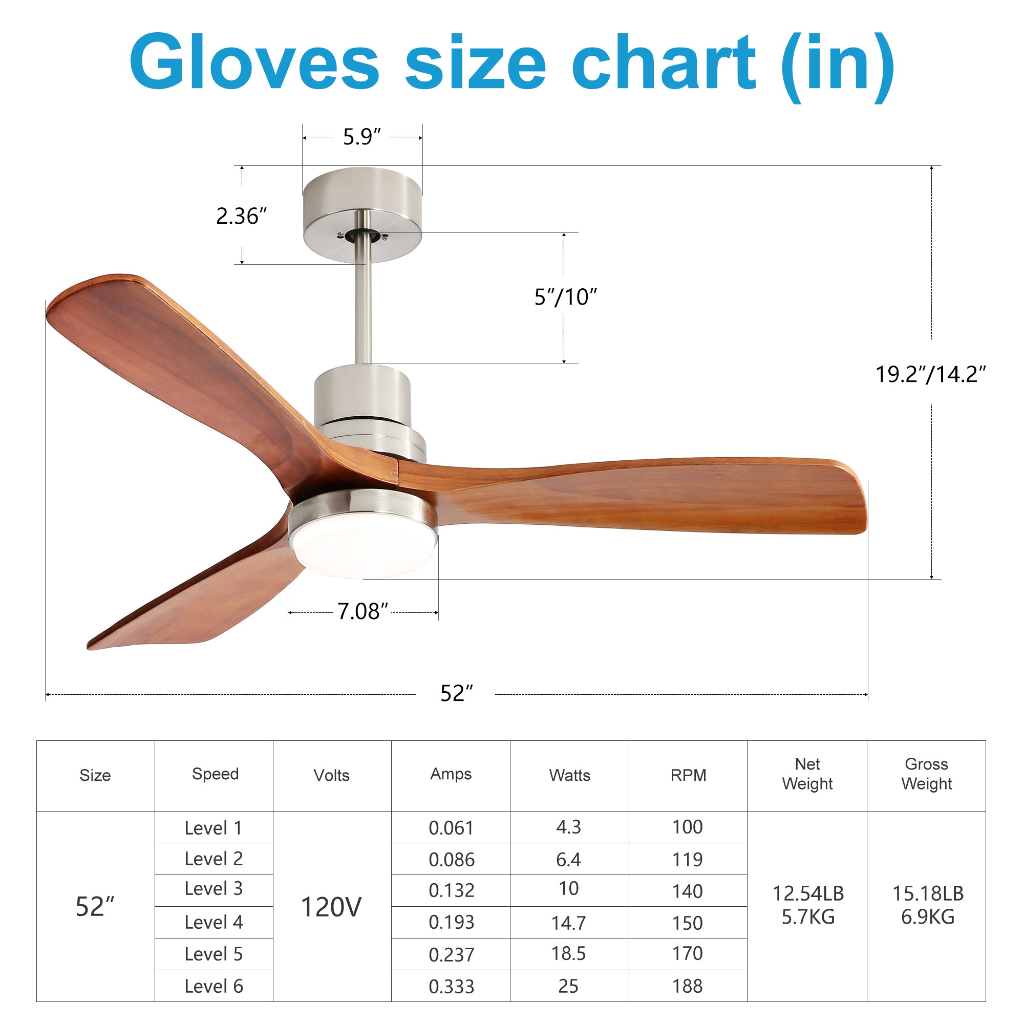 52" Ceiling Fan Light with Remote Control for Living Room
