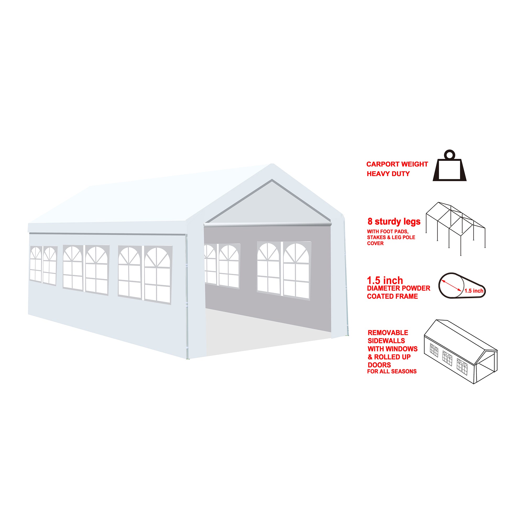 10' X 20' Steel Frame Outdoor Patio Carport Gazebo with Windows