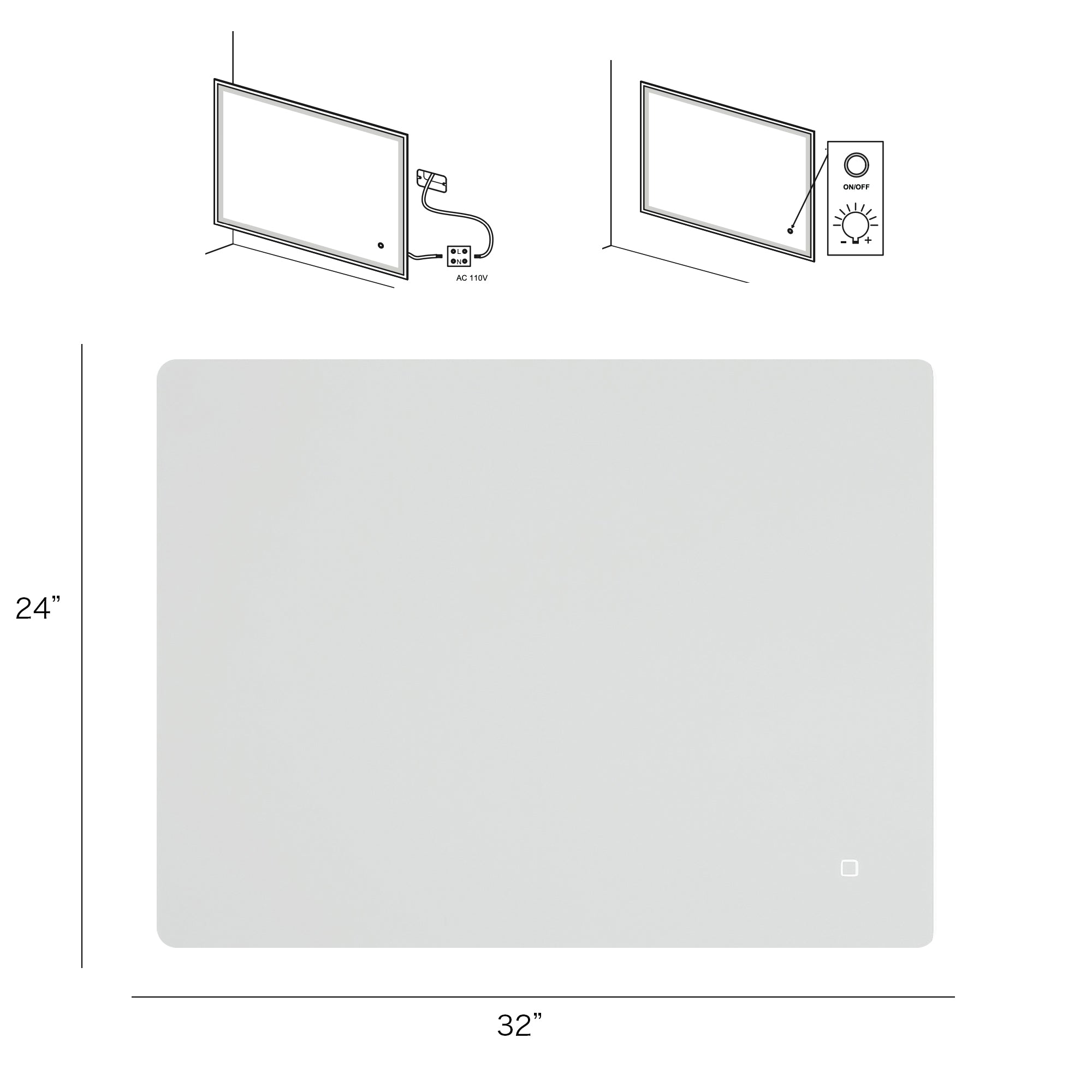 24" W x 32" H Rectangular Frameless Wall-Mount Anti-Fog LED Light Bathroom Vanity Mirror