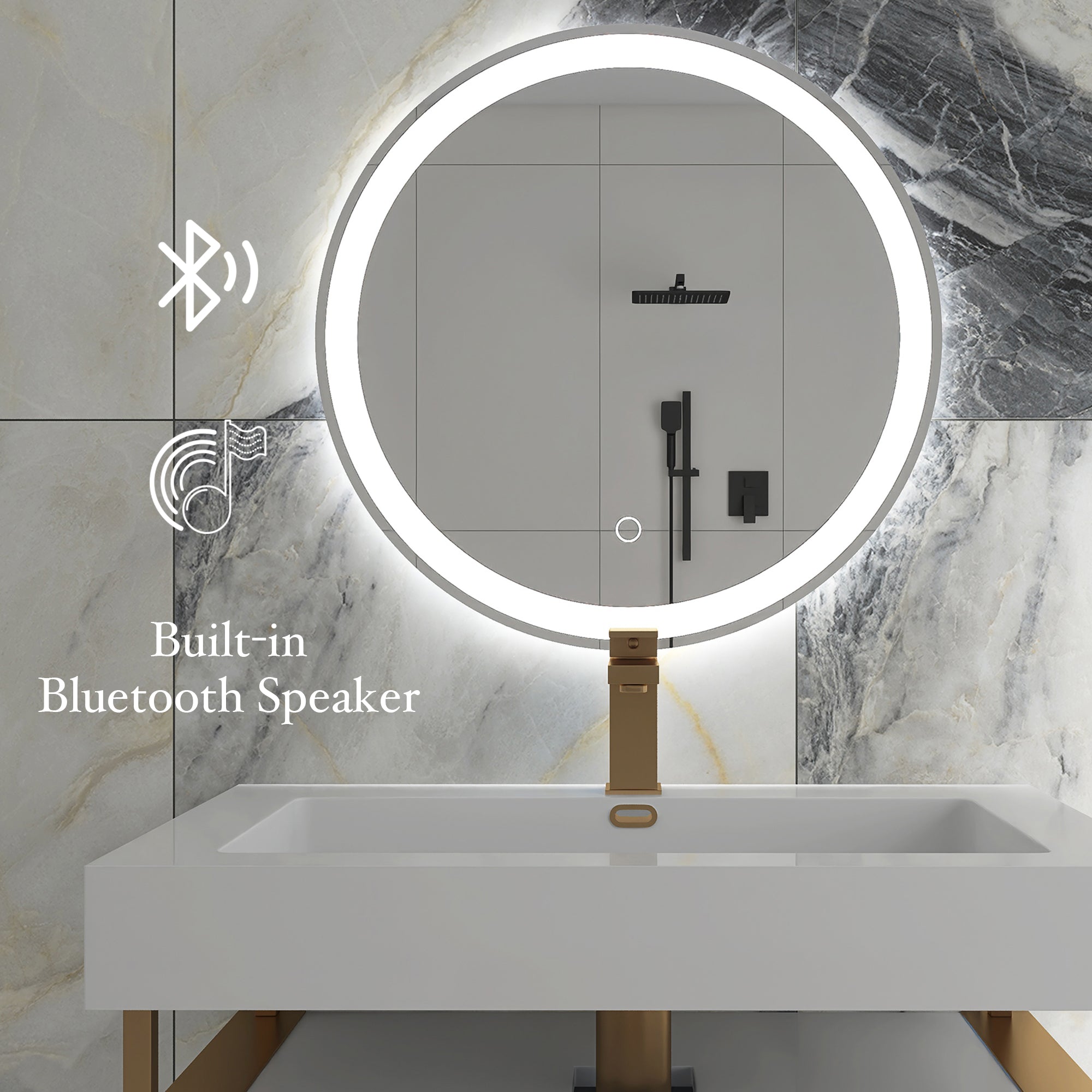 24" Round Frameless Anti-Fog Multi-functional Wall-Mount LED Bathroom Vanity Mirror - Clear