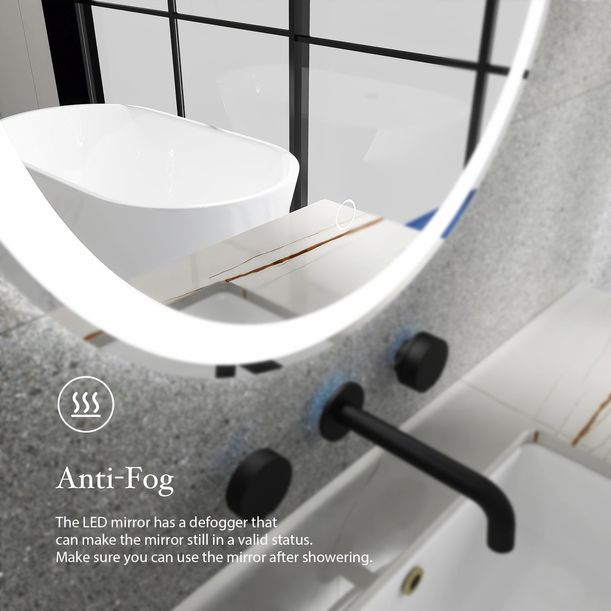 24" Round Frameless Anti-Fog Multi-functional Wall-Mount LED Bathroom Vanity Mirror - Clear