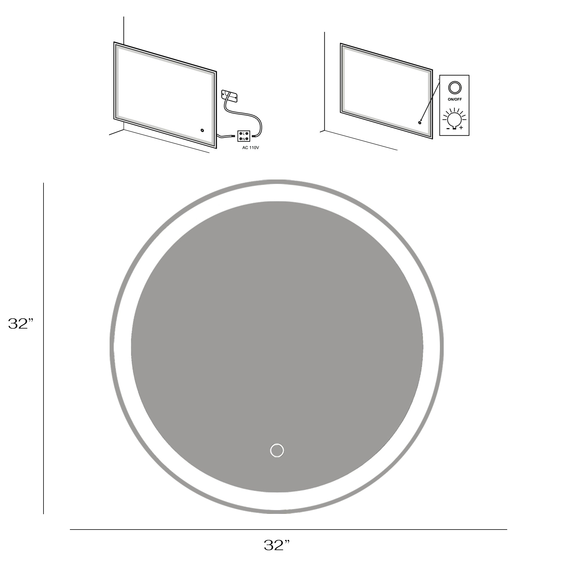 24" Round Frameless Anti-Fog Multi-functional Wall-Mount LED Bathroom Vanity Mirror - Clear