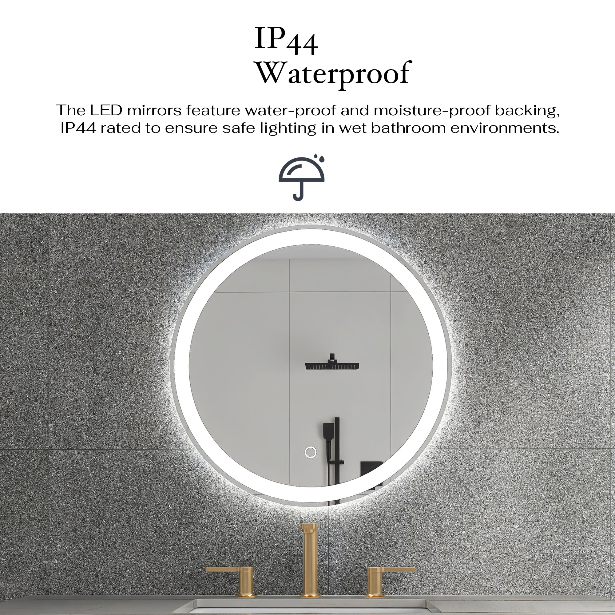24" Round Frameless Anti-Fog Multi-functional Wall-Mount LED Bathroom Vanity Mirror - Clear