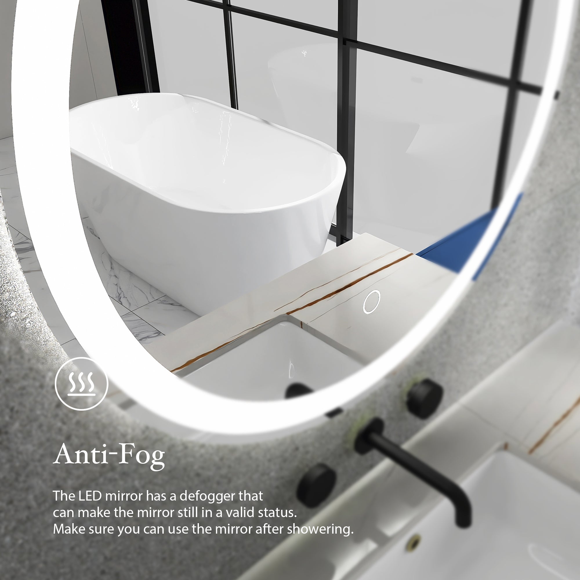 24" Round Frameless Anti-Fog Multi-functional Wall-Mount LED Bathroom Vanity Mirror - Clear
