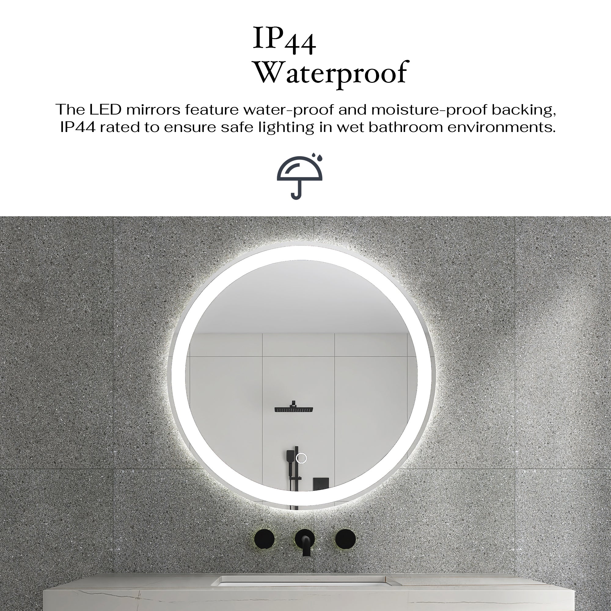 24" Round Frameless Anti-Fog Multi-functional Wall-Mount LED Bathroom Vanity Mirror - Clear