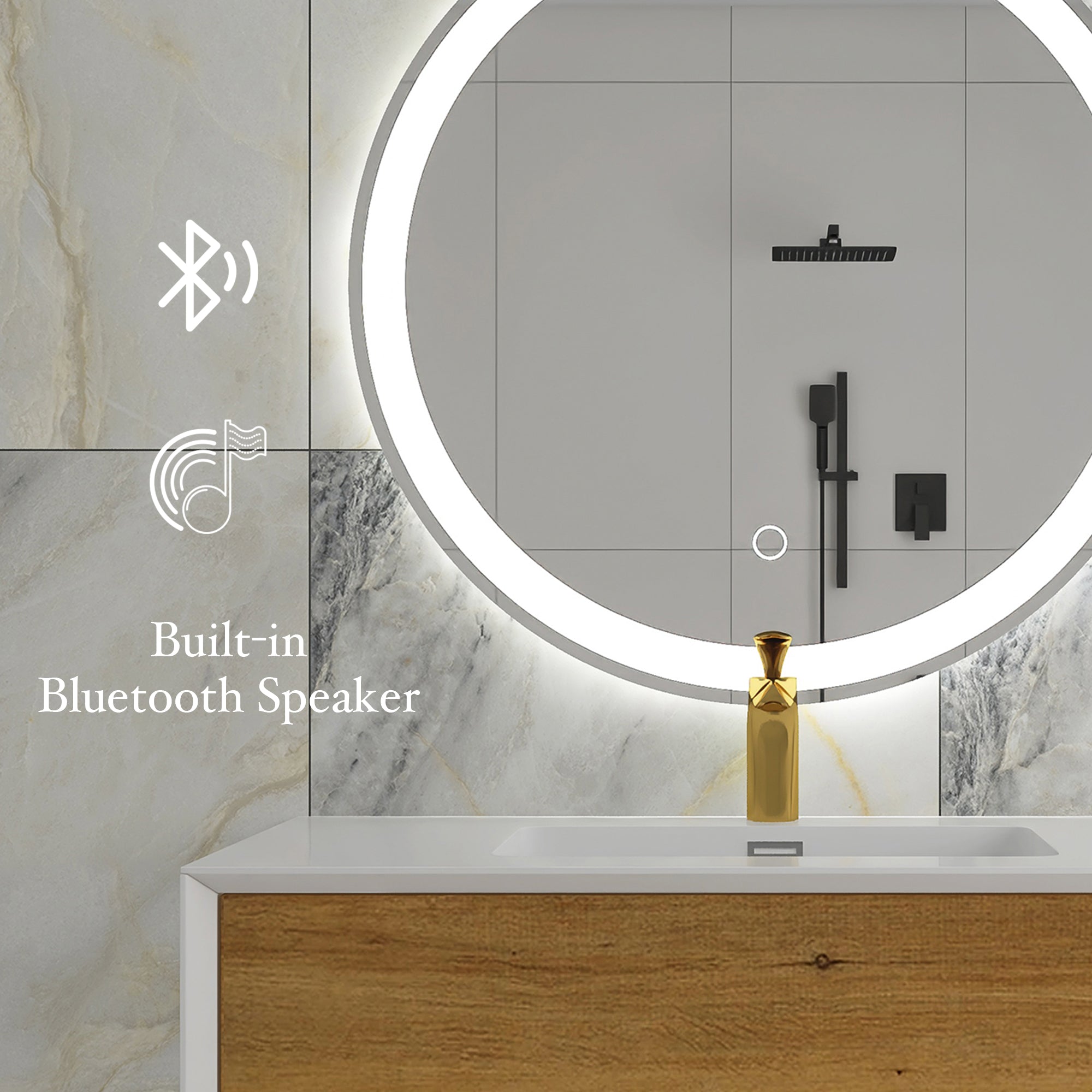 24" Round Frameless Anti-Fog Multi-functional Wall-Mount LED Bathroom Vanity Mirror - Clear