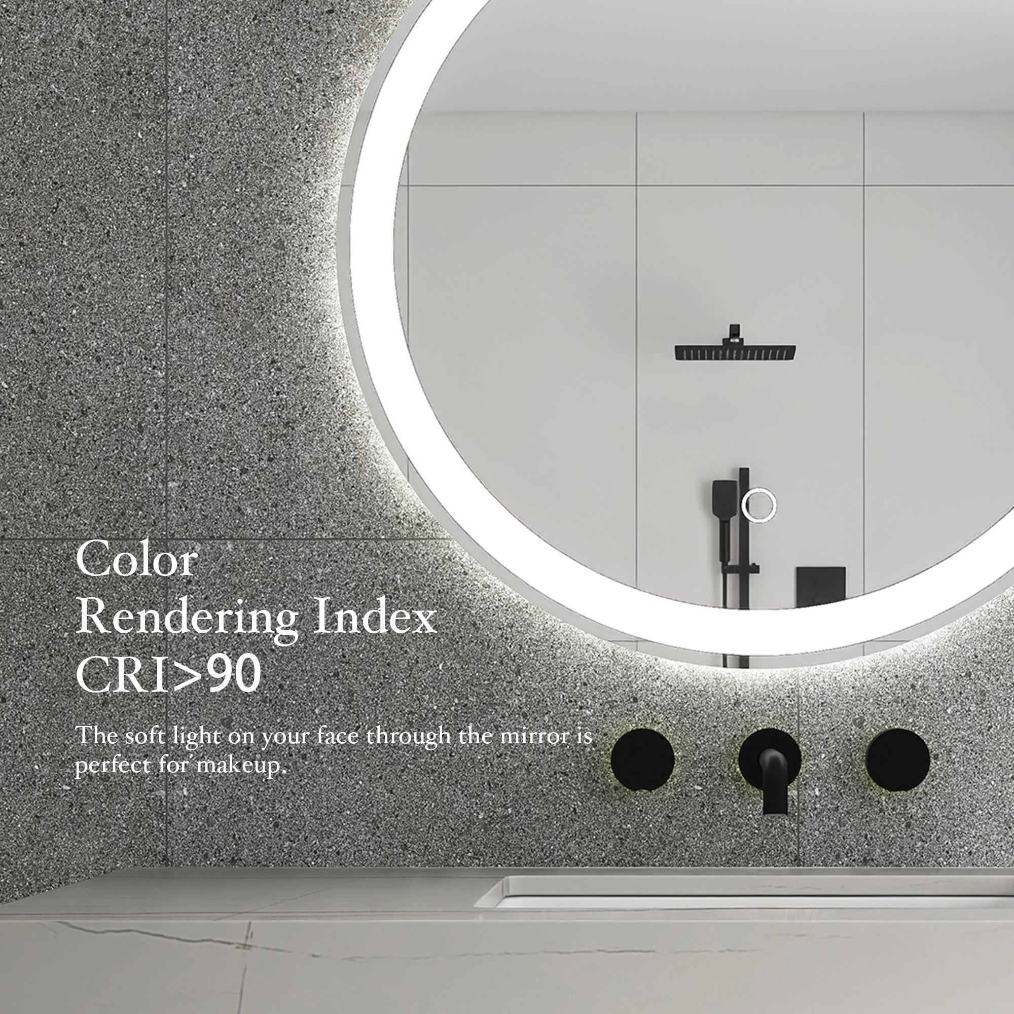 24" Round Frameless Anti-Fog Multi-functional Wall-Mount LED Bathroom Vanity Mirror - Clear