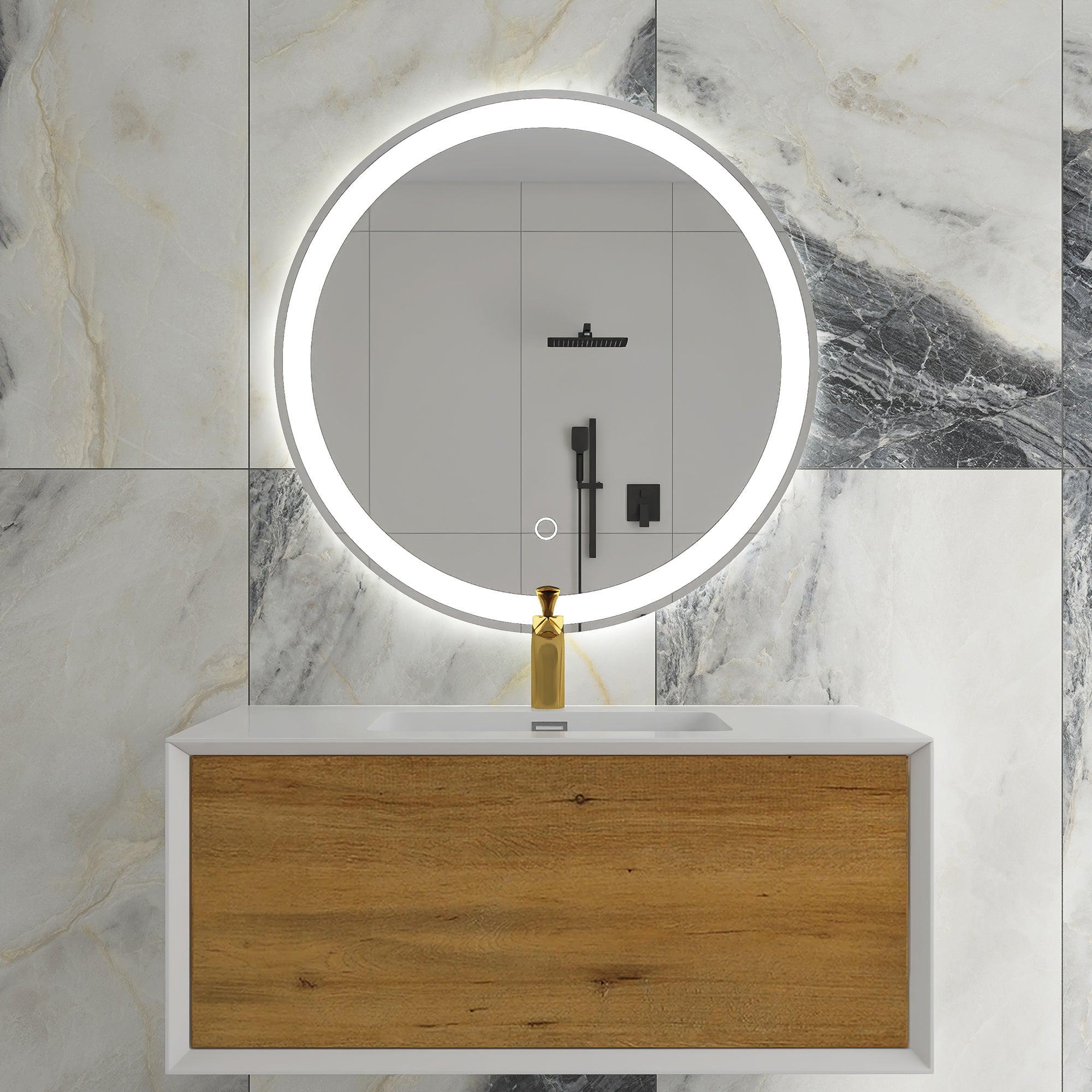 24" Round Frameless Anti-Fog Multi-functional Wall-Mount LED Bathroom Vanity Mirror - Clear