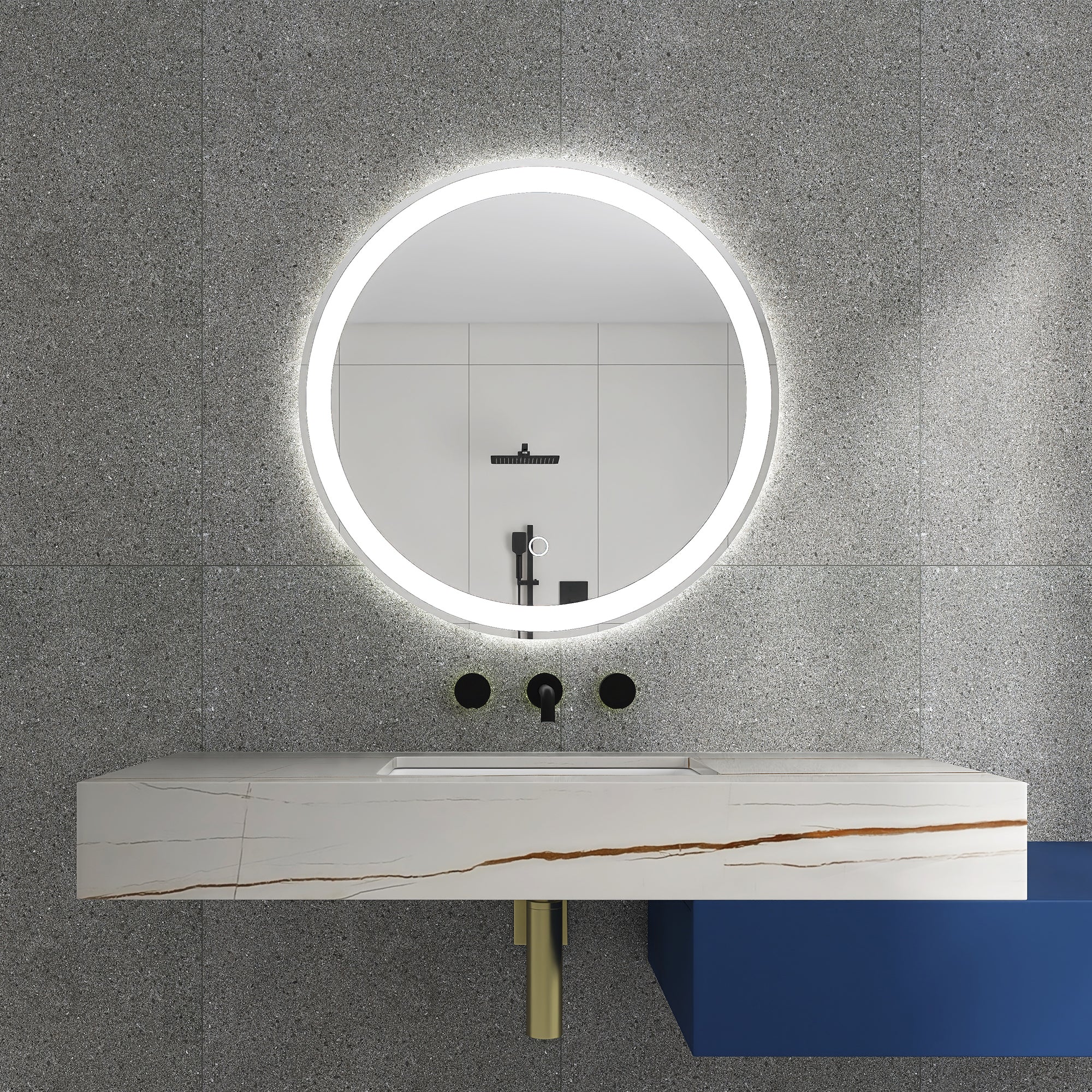24" Round Frameless Anti-Fog Multi-functional Wall-Mount LED Bathroom Vanity Mirror - Clear