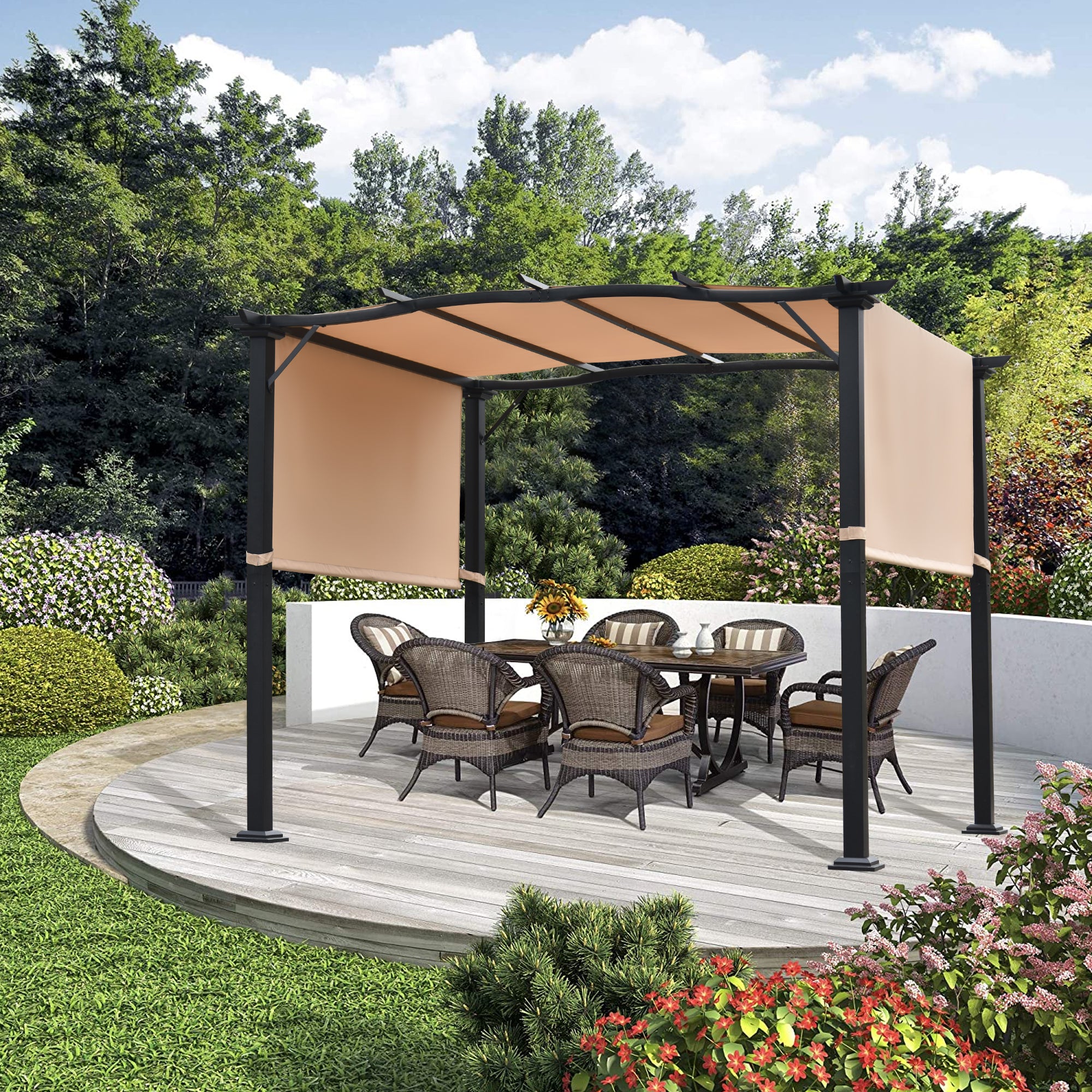 10' X 8' Steel Frame Outdoor Patio Pergola Gazebo with Retractable Canopy