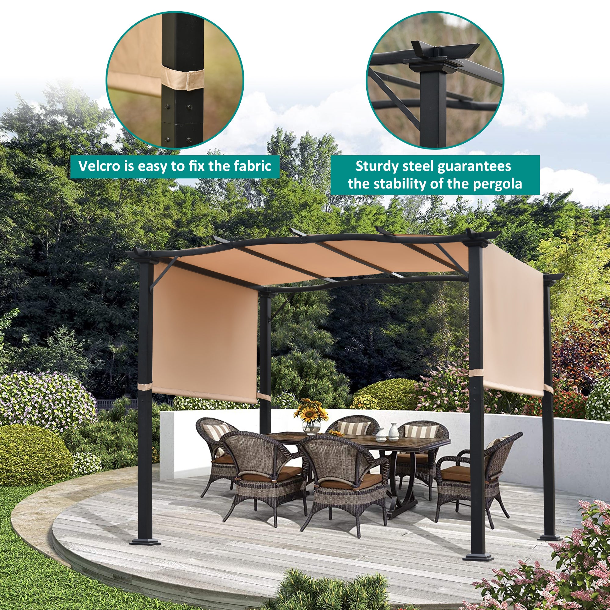 10' X 8' Steel Frame Outdoor Patio Pergola Gazebo with Retractable Canopy