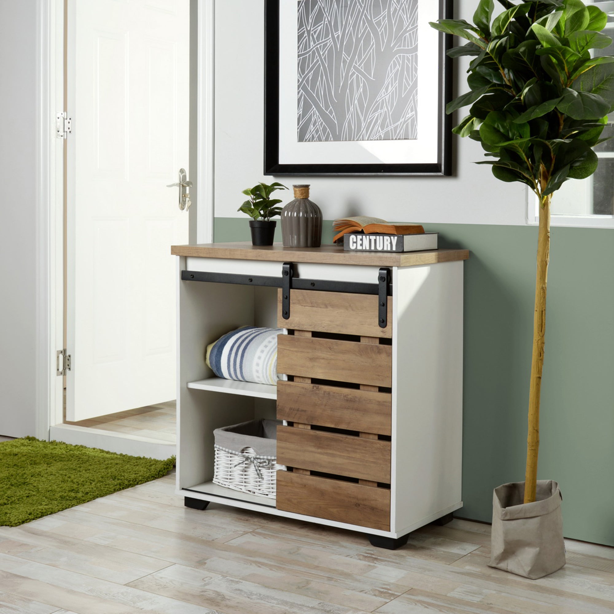 32" Tall Wood 1-door Accent Cabinet with Barn Door