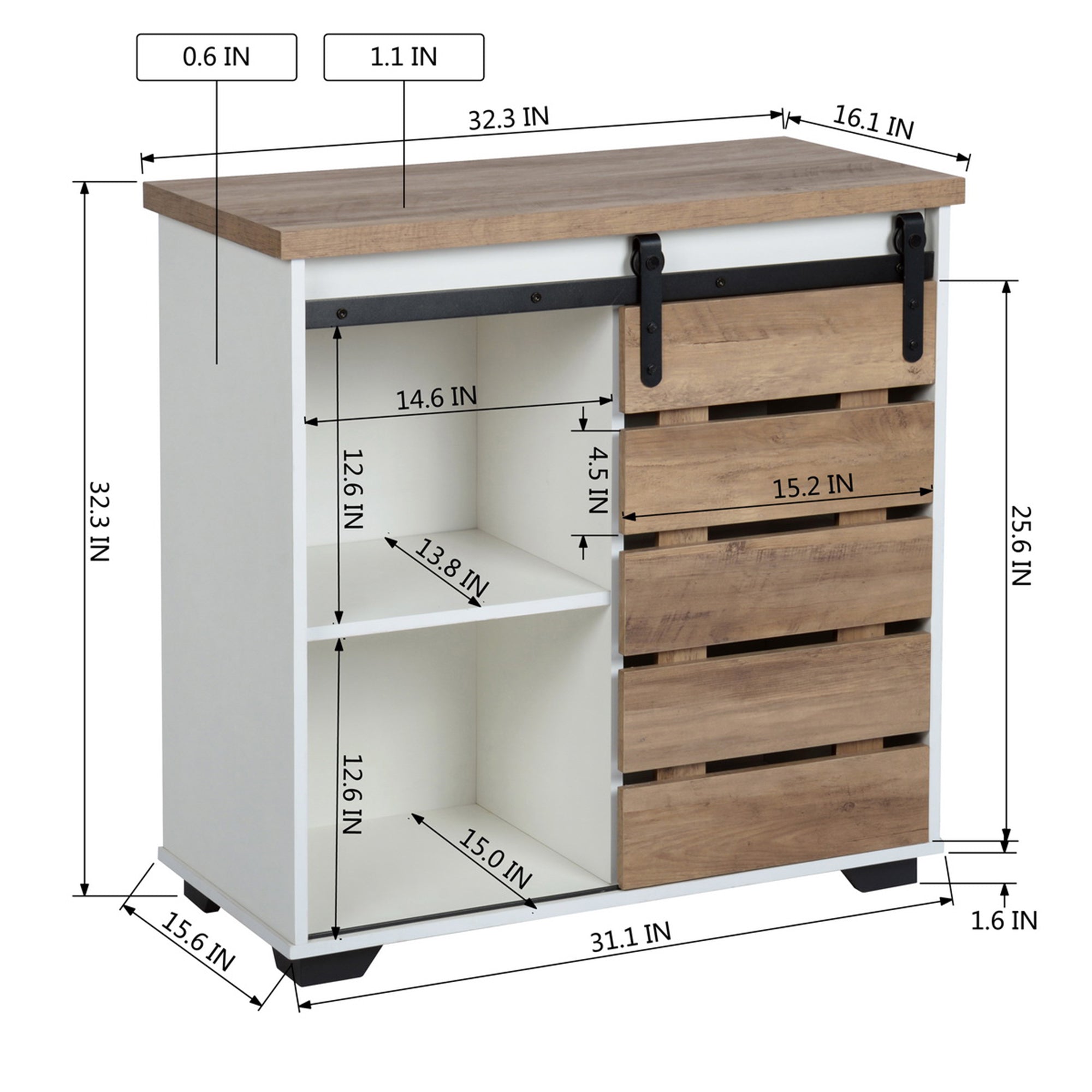 32" Tall Wood 1-door Accent Cabinet with Barn Door