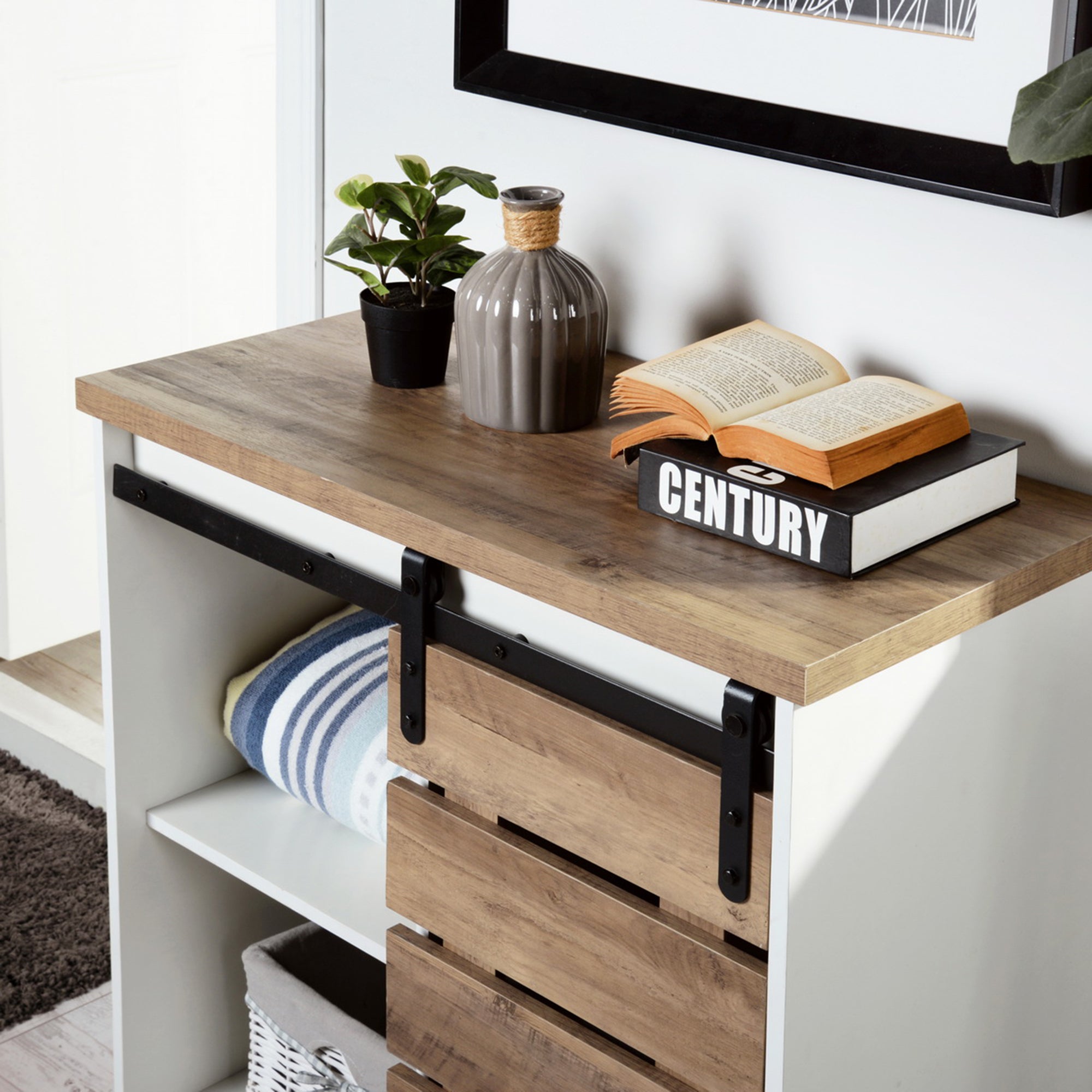 32" Tall Wood 1-door Accent Cabinet with Barn Door