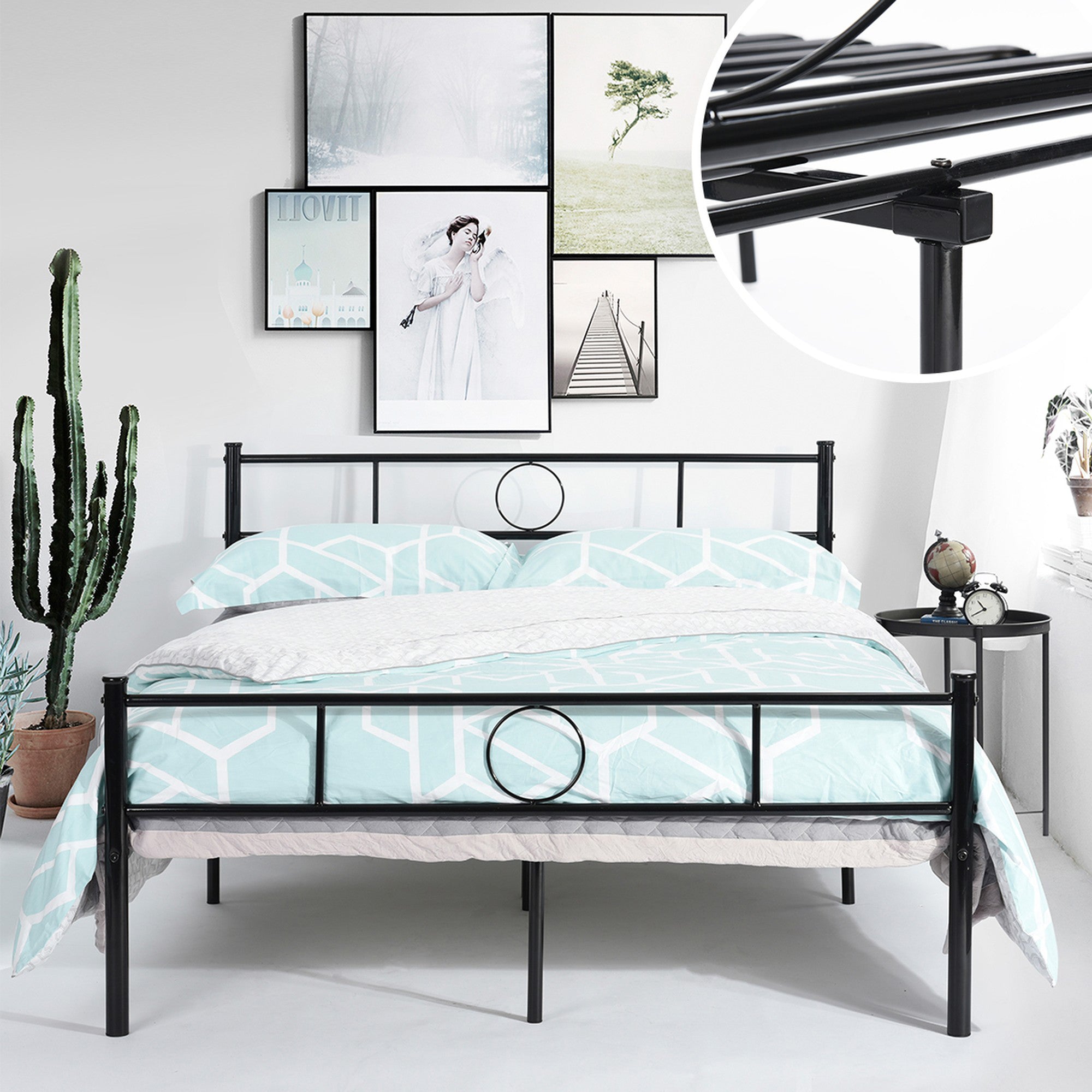Twin Metal Frame Platform Bed with HeadBoard
