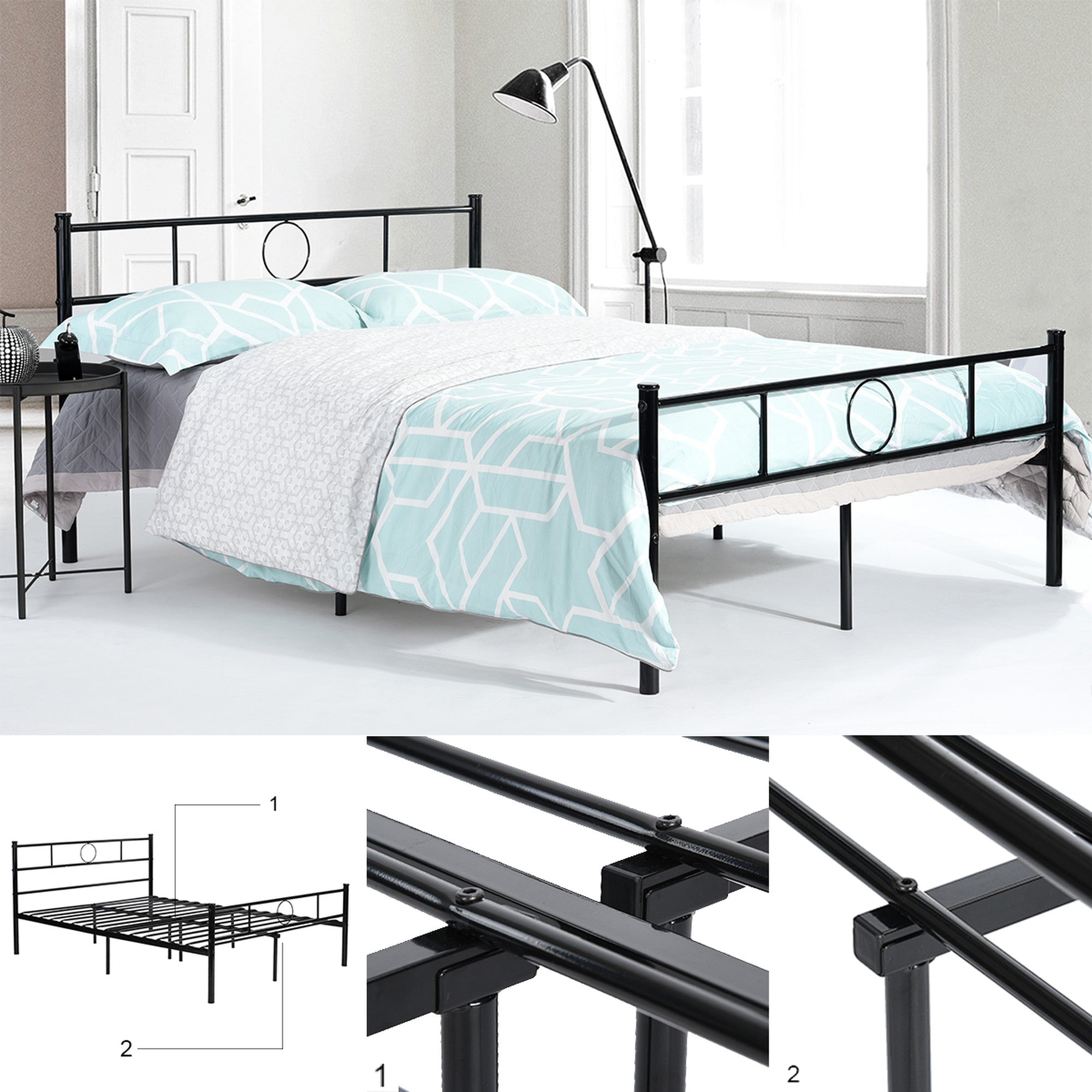 Twin Metal Frame Platform Bed with HeadBoard