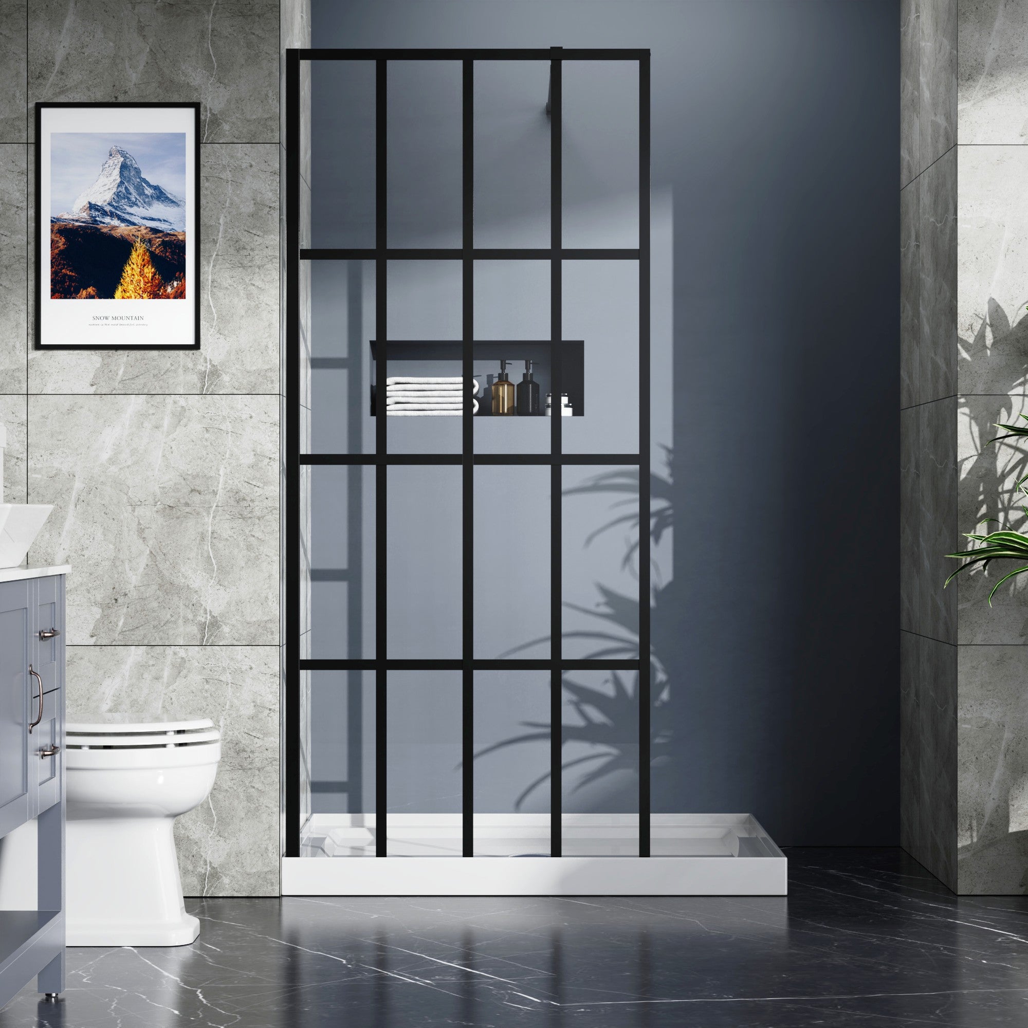 34 in. W x 72 in. H Thicken Fixed Glass Panel Shower Door