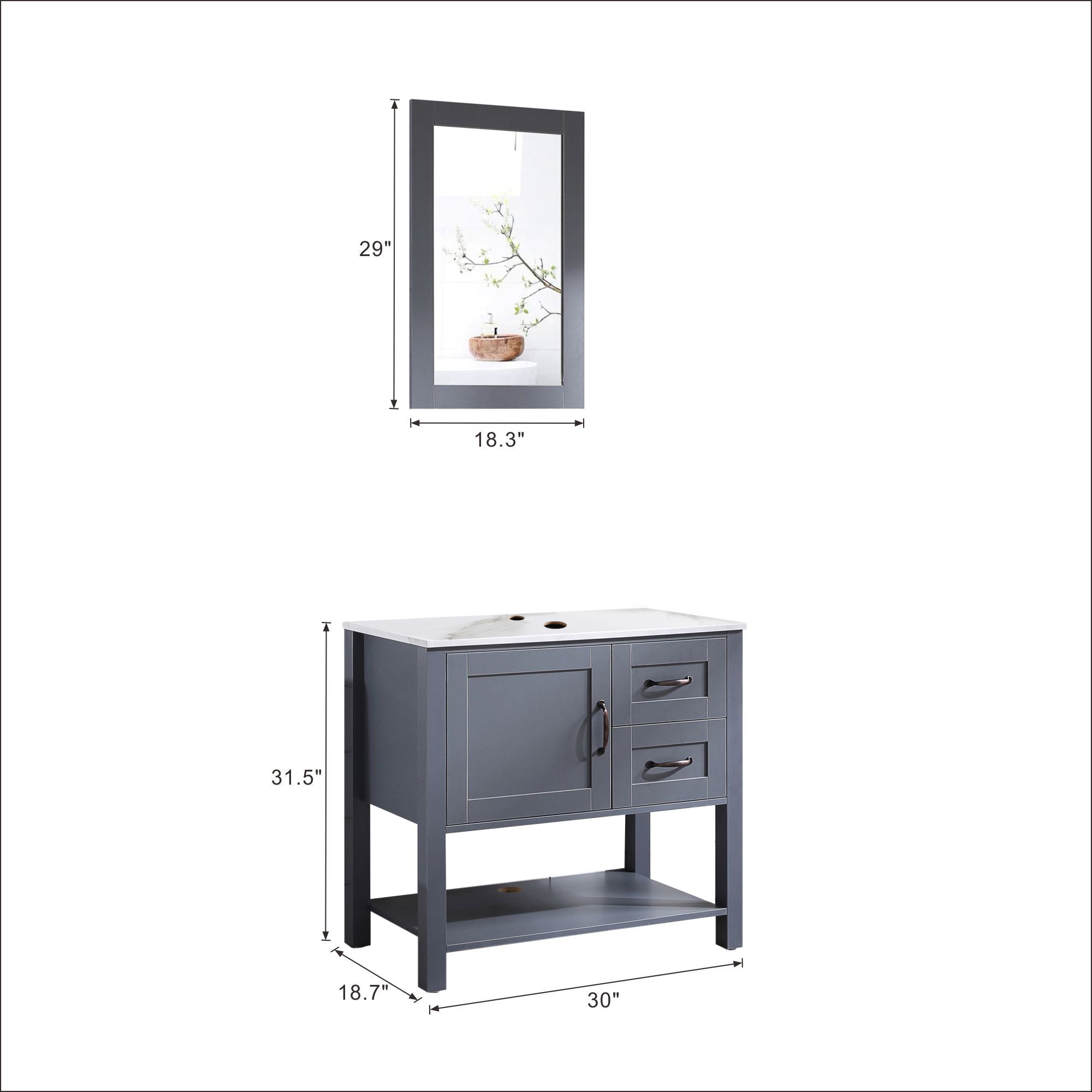 30" Single Bathroom Vanity with Mirror