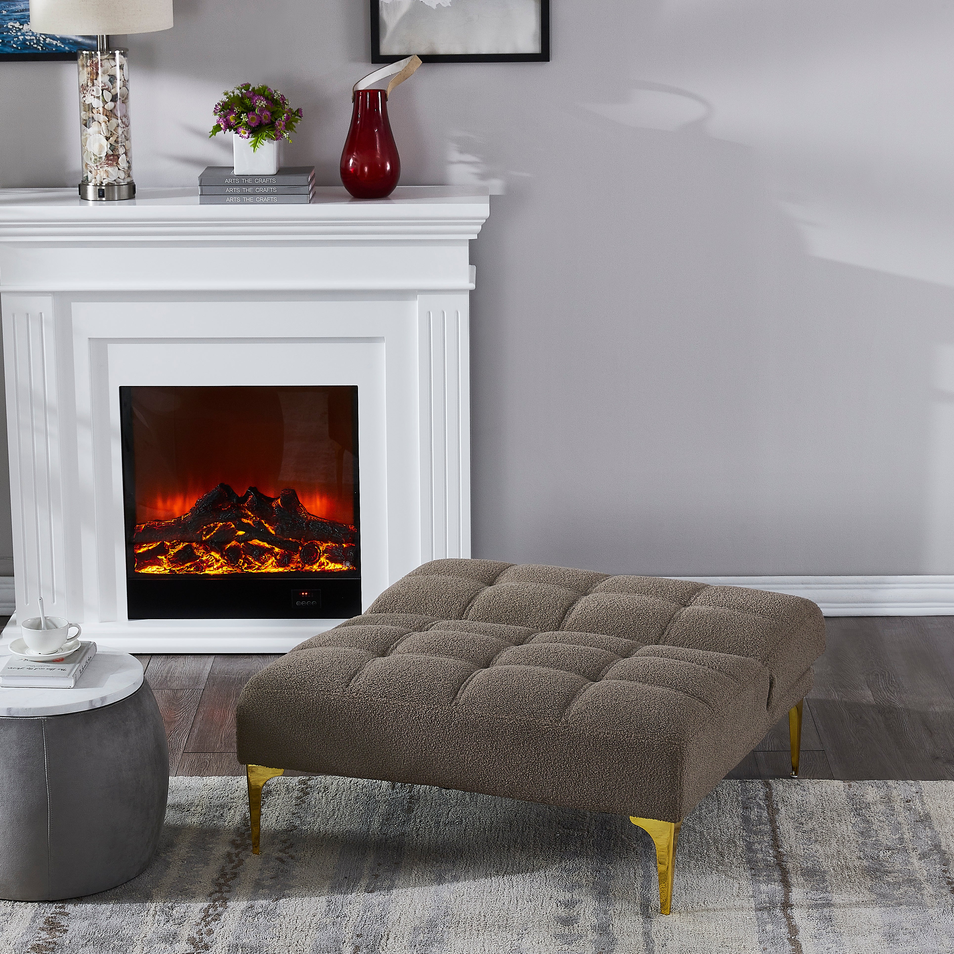 Teddy Fabric Convertible Chair with Gold Metal Legs