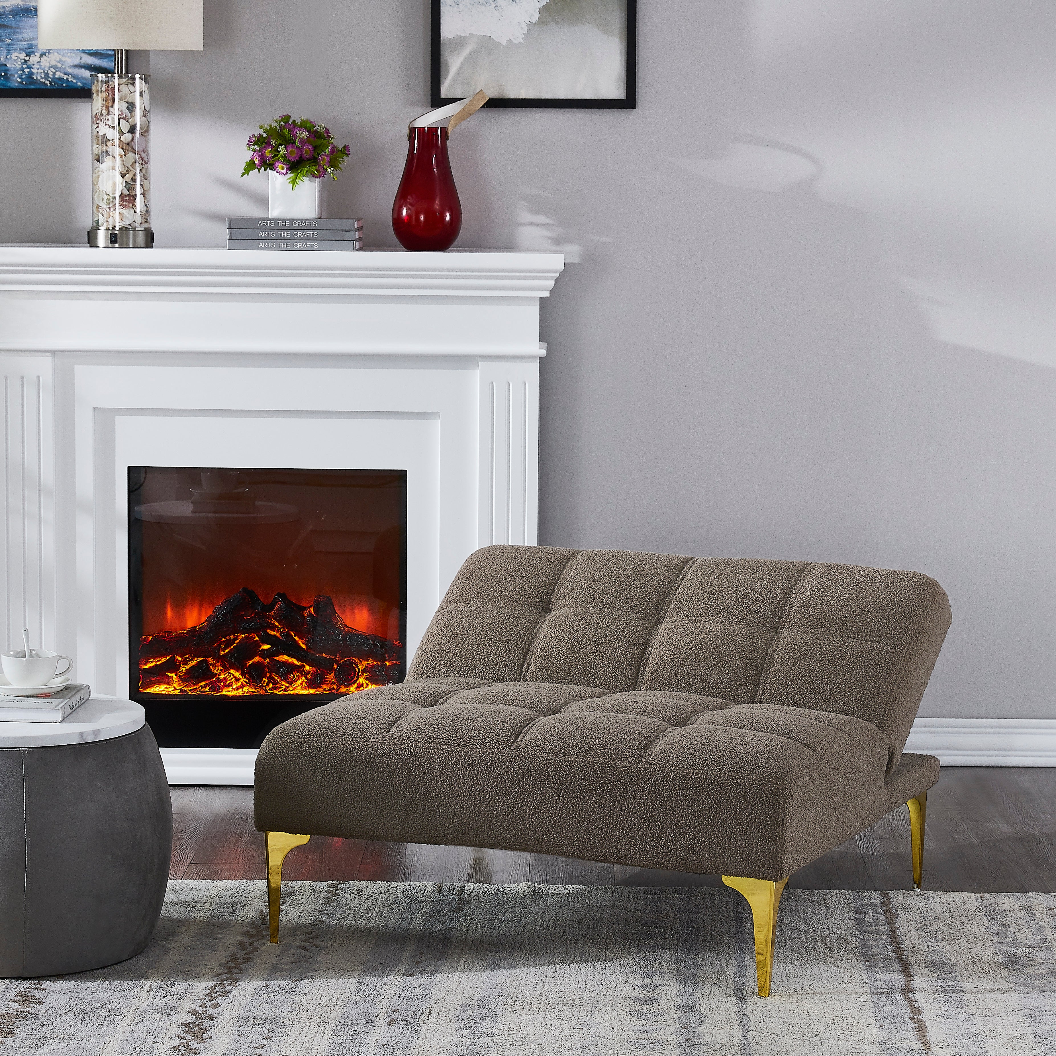 Teddy Fabric Convertible Chair with Gold Metal Legs