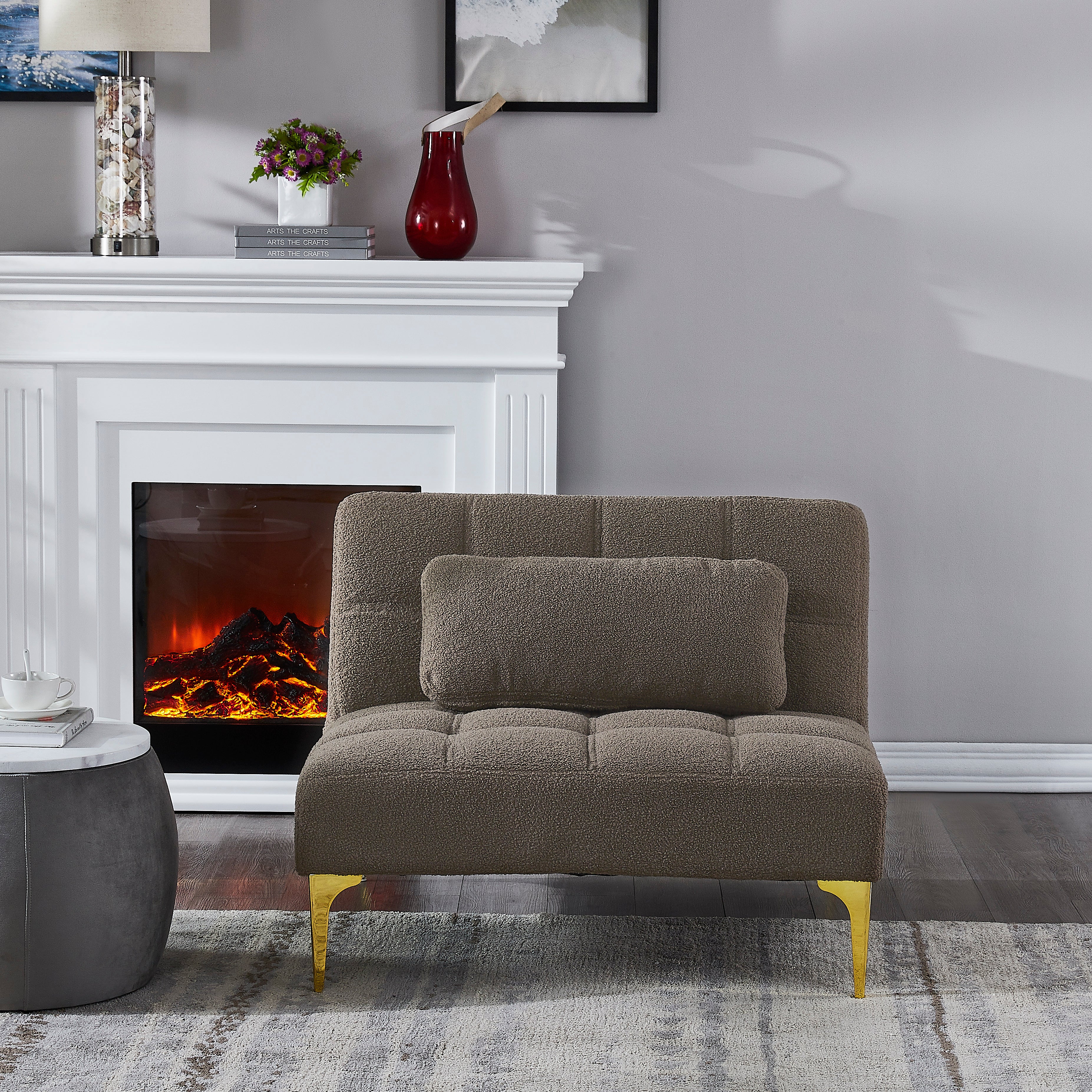 Teddy Fabric Convertible Chair with Gold Metal Legs