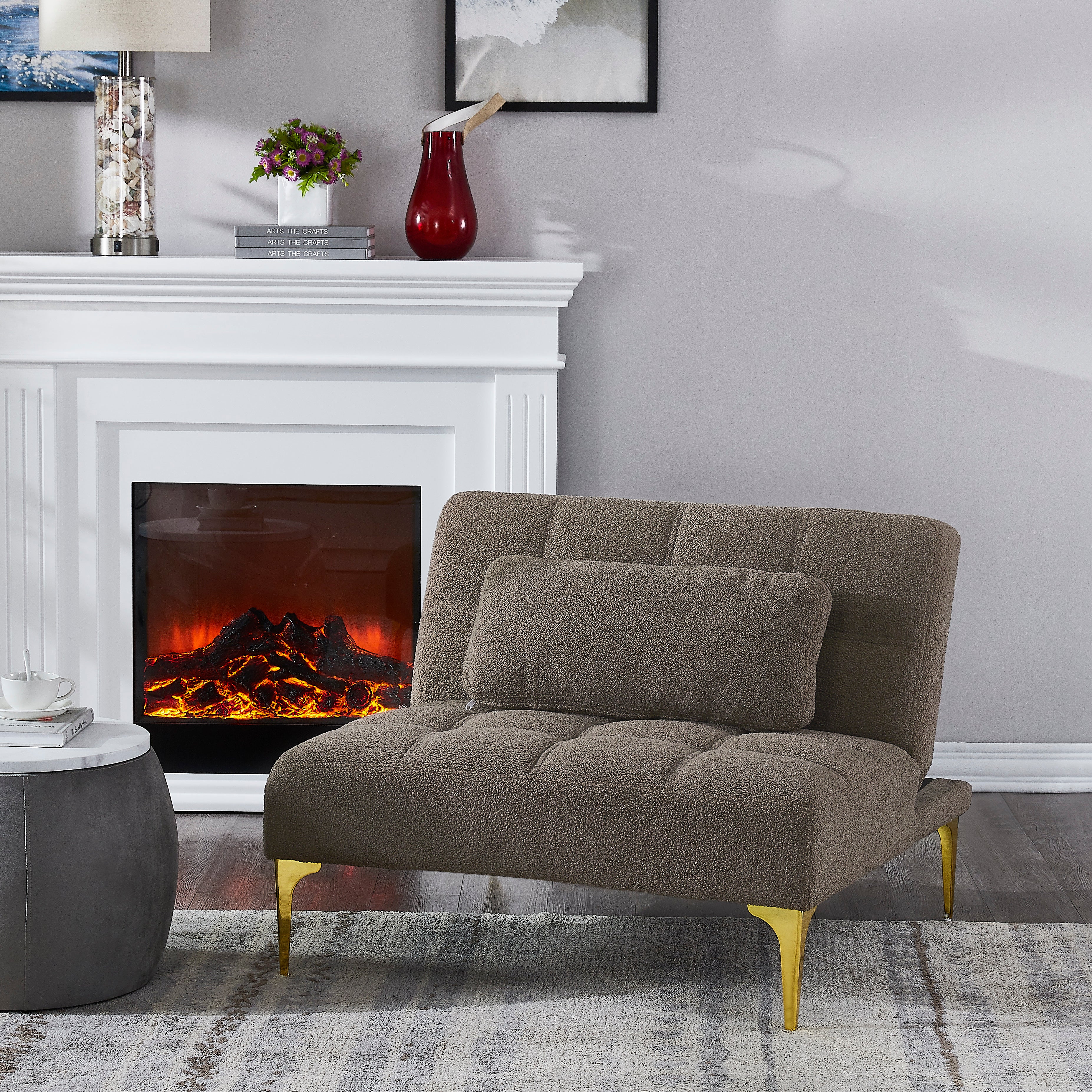 Teddy Fabric Convertible Chair with Gold Metal Legs