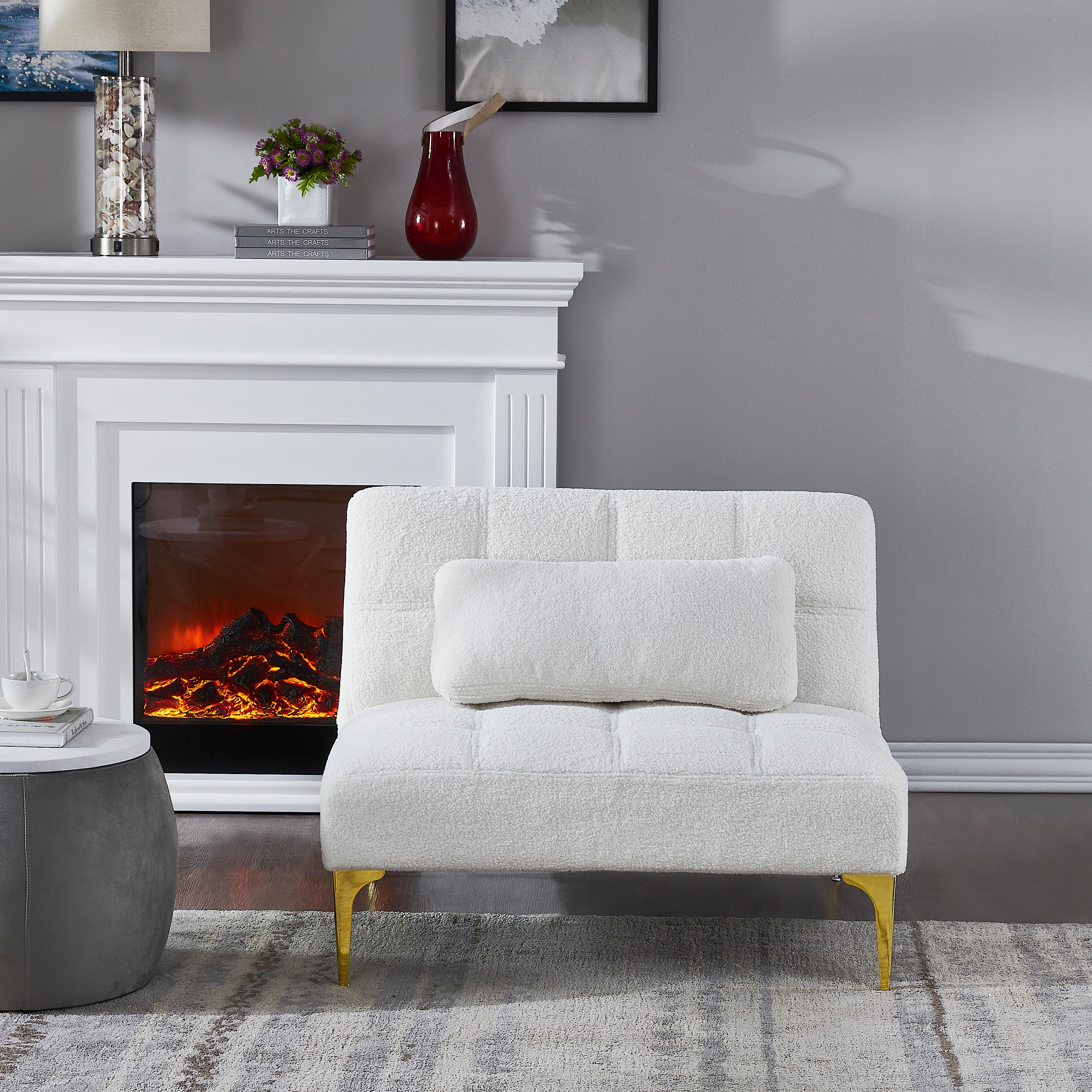 Teddy Fabric Convertible Chair with Gold Metal Legs