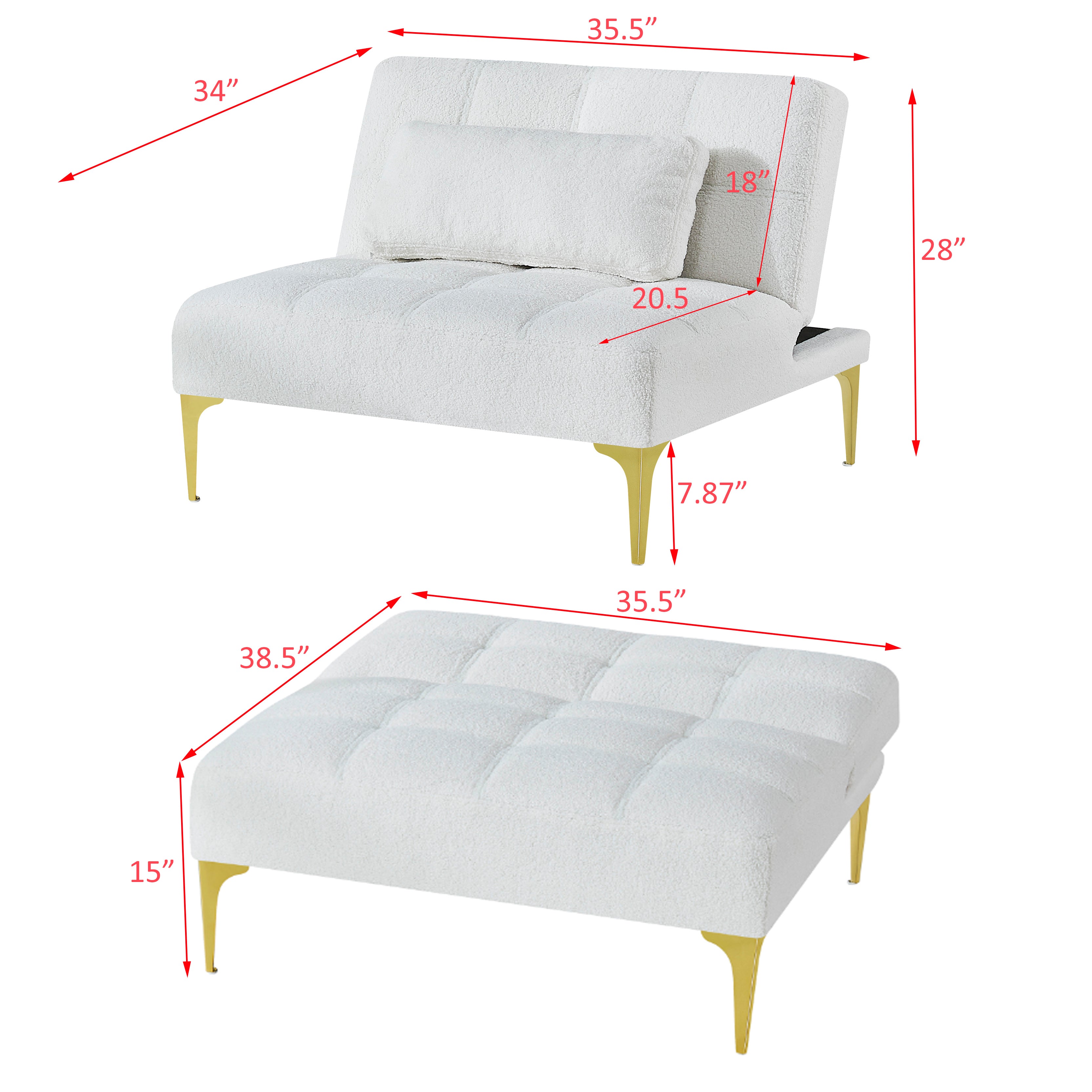 Teddy Fabric Convertible Chair with Gold Metal Legs