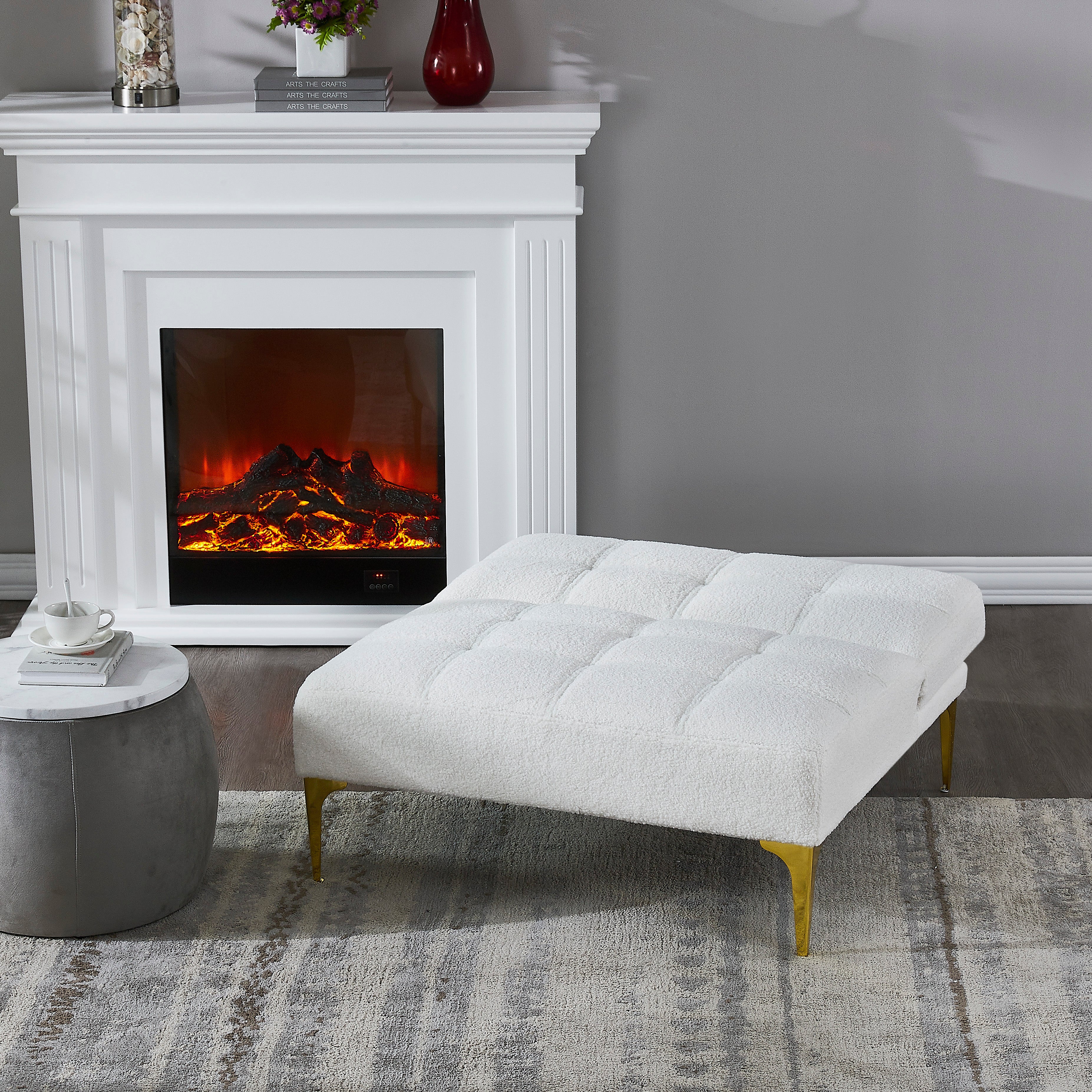 Teddy Fabric Convertible Chair with Gold Metal Legs