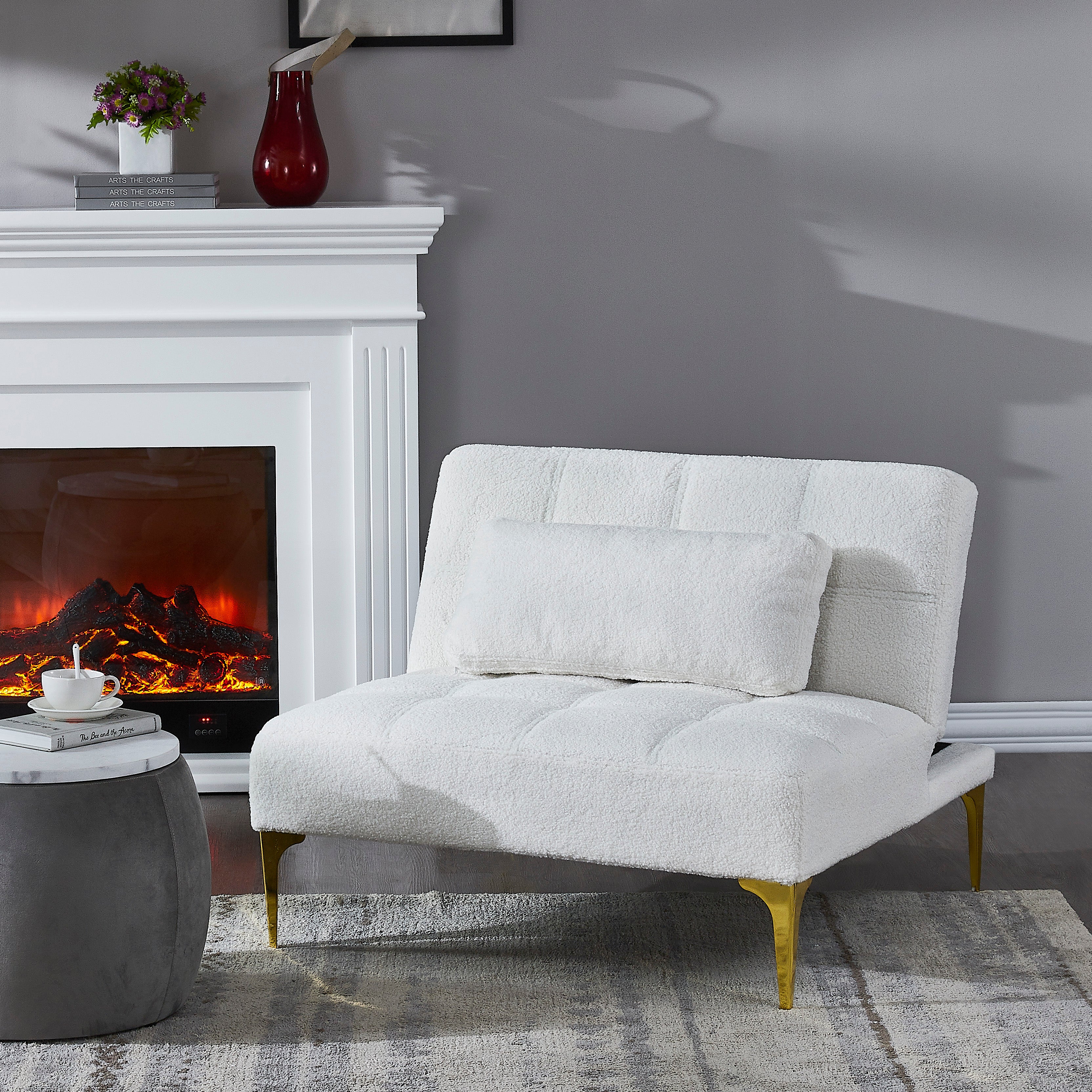 Teddy Fabric Convertible Chair with Gold Metal Legs