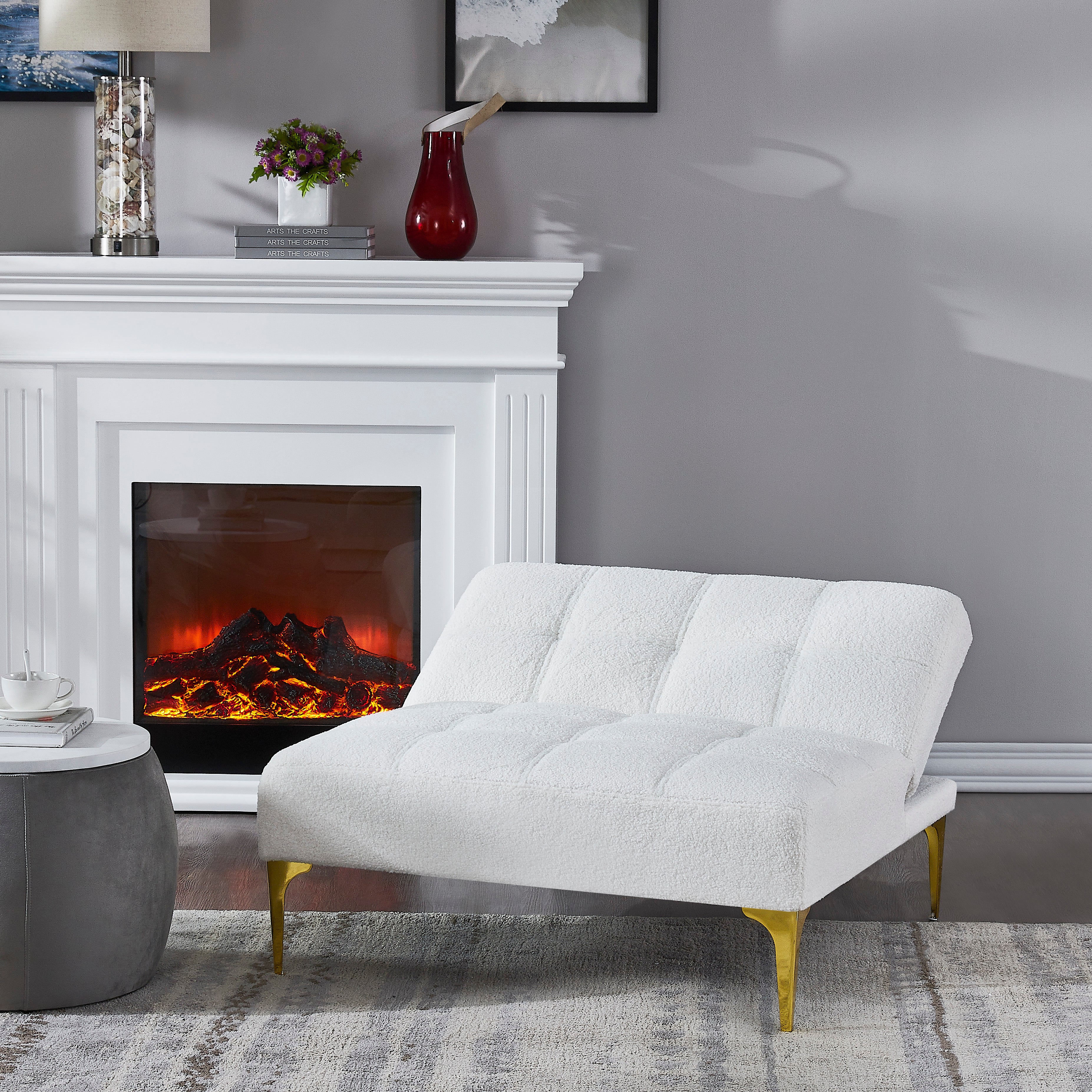 Teddy Fabric Convertible Chair with Gold Metal Legs